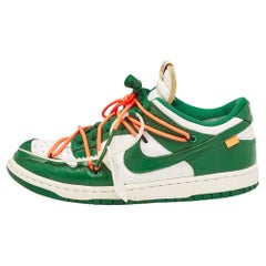 Off-White x Nike Green/White Leather Dunk Low Top Sneakers Size 42.5