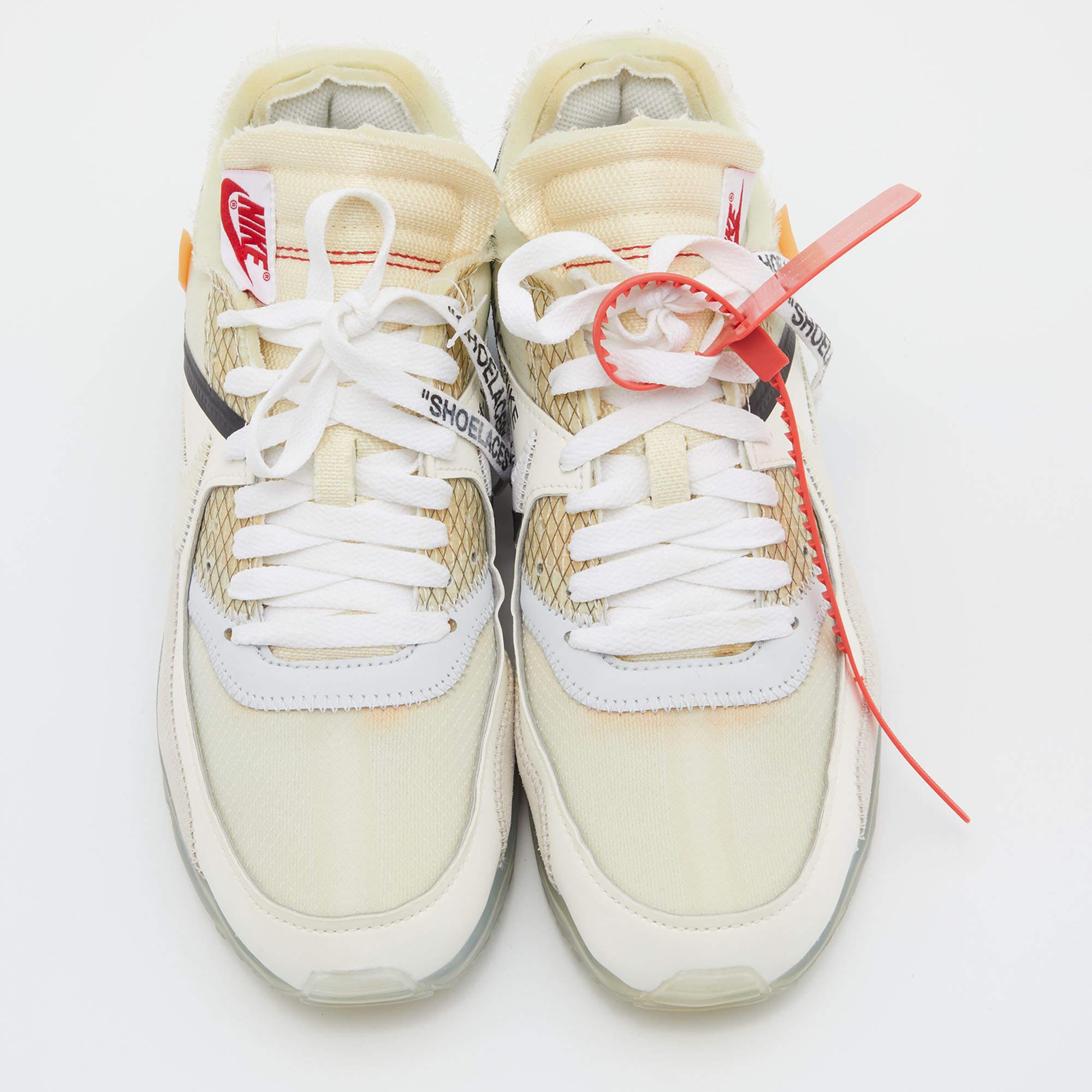 These Off-White x Nike sneakers will add a blast of high fashion to your casual outfit. They feature a white leather and suede body. The low-top pair is completed with lace-ups and tough rubber soles for a comfortable fit.

