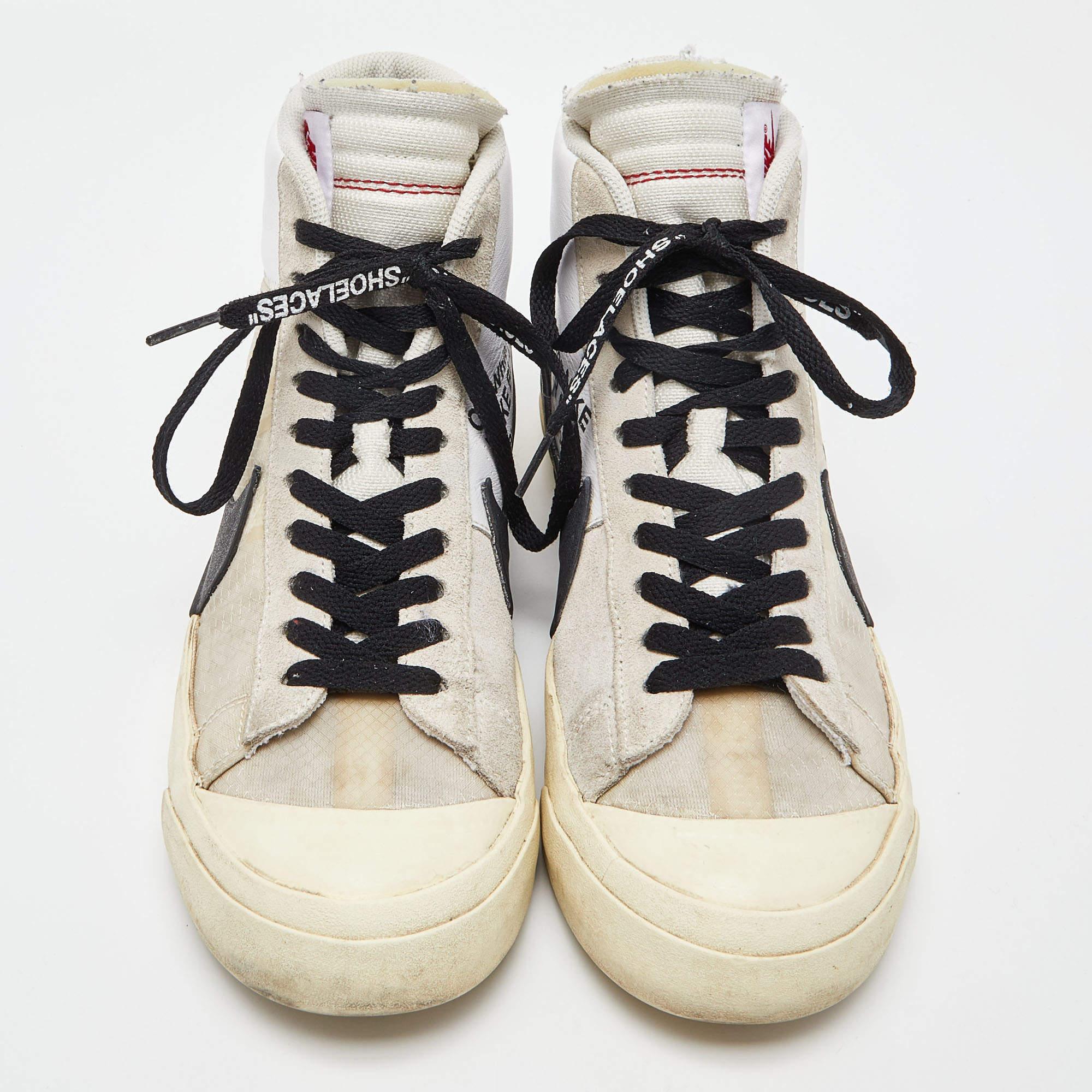 Off-White x Nike Suede, Mesh and Leather Mid Blazer Lace Up Sneakers Size 41 In Fair Condition In Dubai, Al Qouz 2