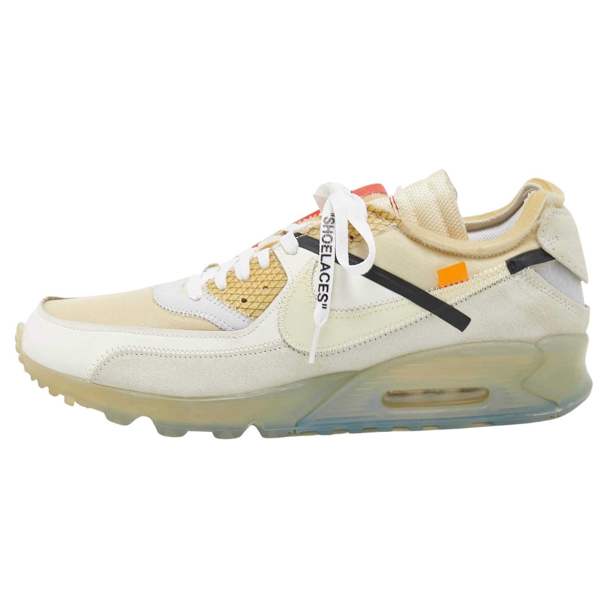 Off-White x Nike Tricolor Leather and Mesh The 10 Air Max 90 Sneakers Size  47.5 For Sale at 1stDibs