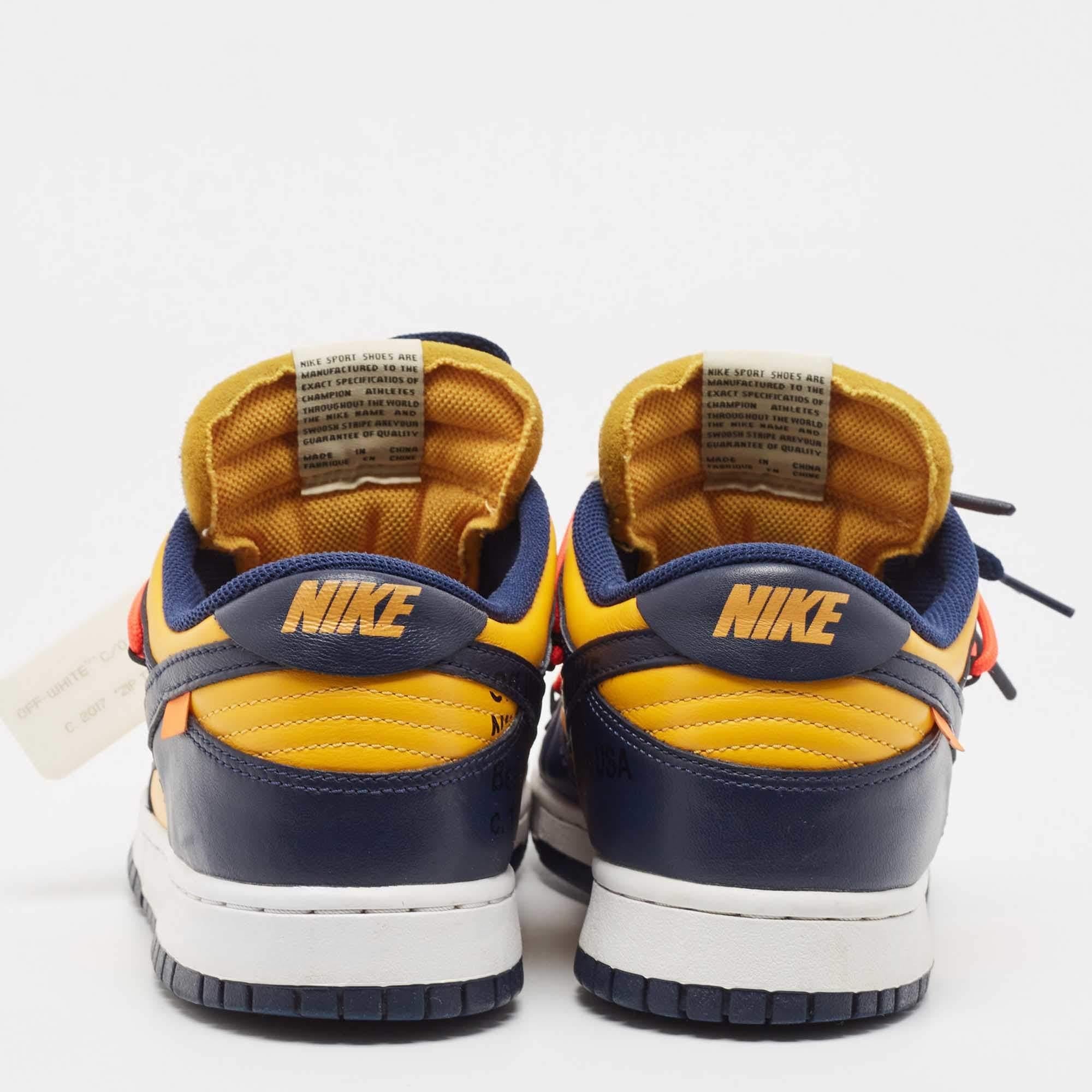 Off-White x Nike Yellow/Navy Blue Leather Michigan Sneakers Size 42.5 In Good Condition In Dubai, Al Qouz 2