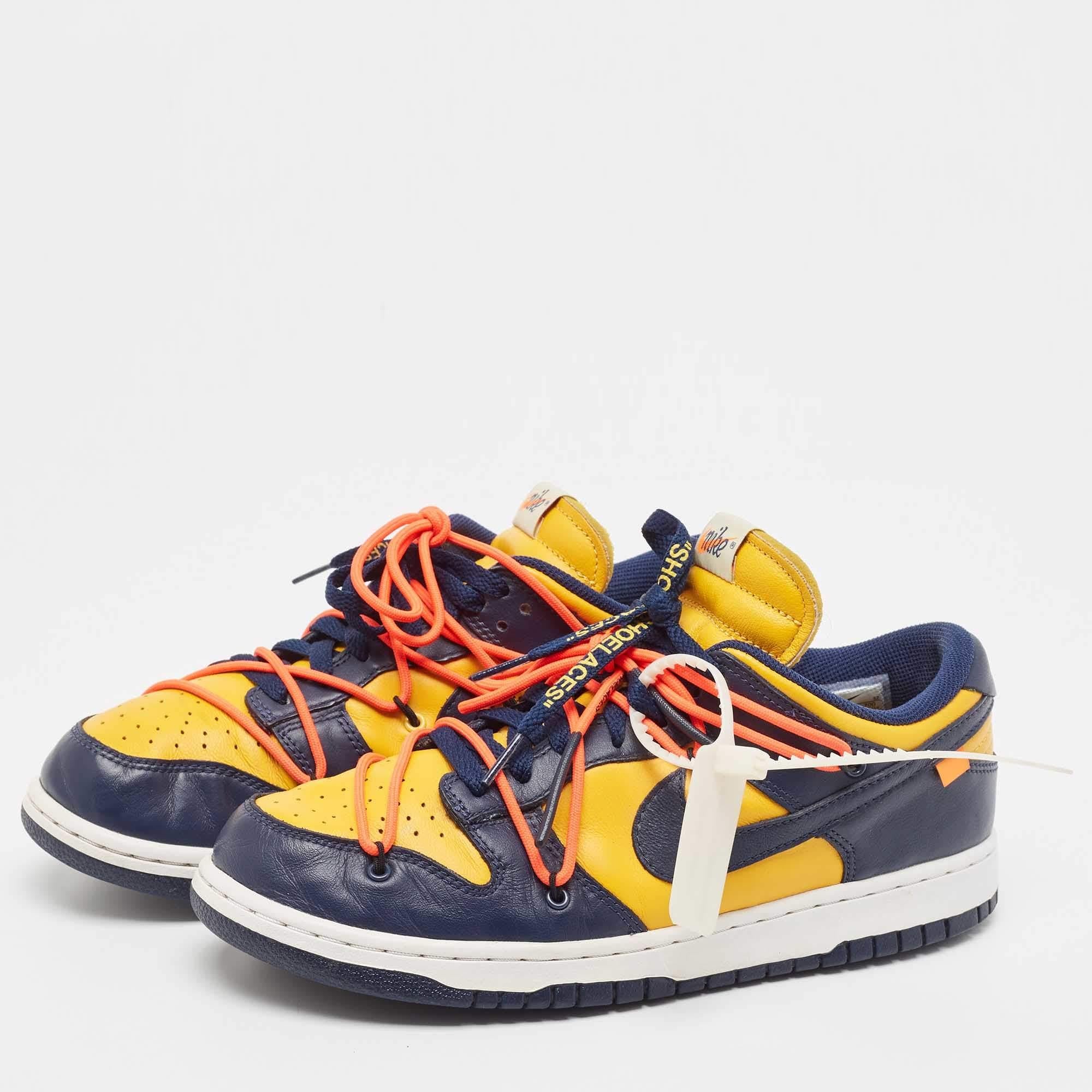 Off-White x Nike Yellow/Navy Blue Leather Michigan Sneakers Size 42.5 4