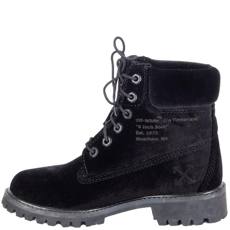 OFF-WHITE X TIMBERLAND black velvet Ankle Boots Shoes 37 For Sale at 1stDibs