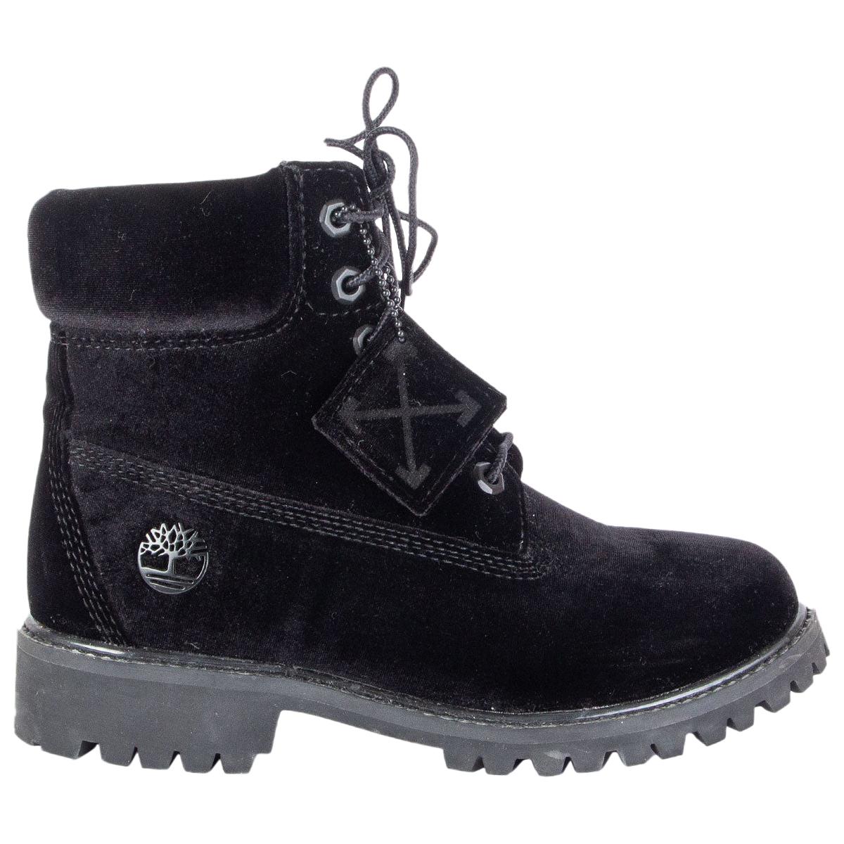 OFF-WHITE X TIMBERLAND black velvet Ankle Boots Shoes 37 For Sale