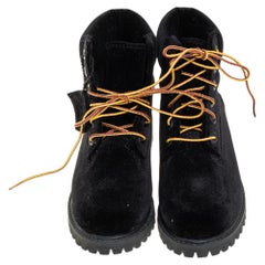 Off White x Timberland Black Velvet Ankle Boots Size 35.5