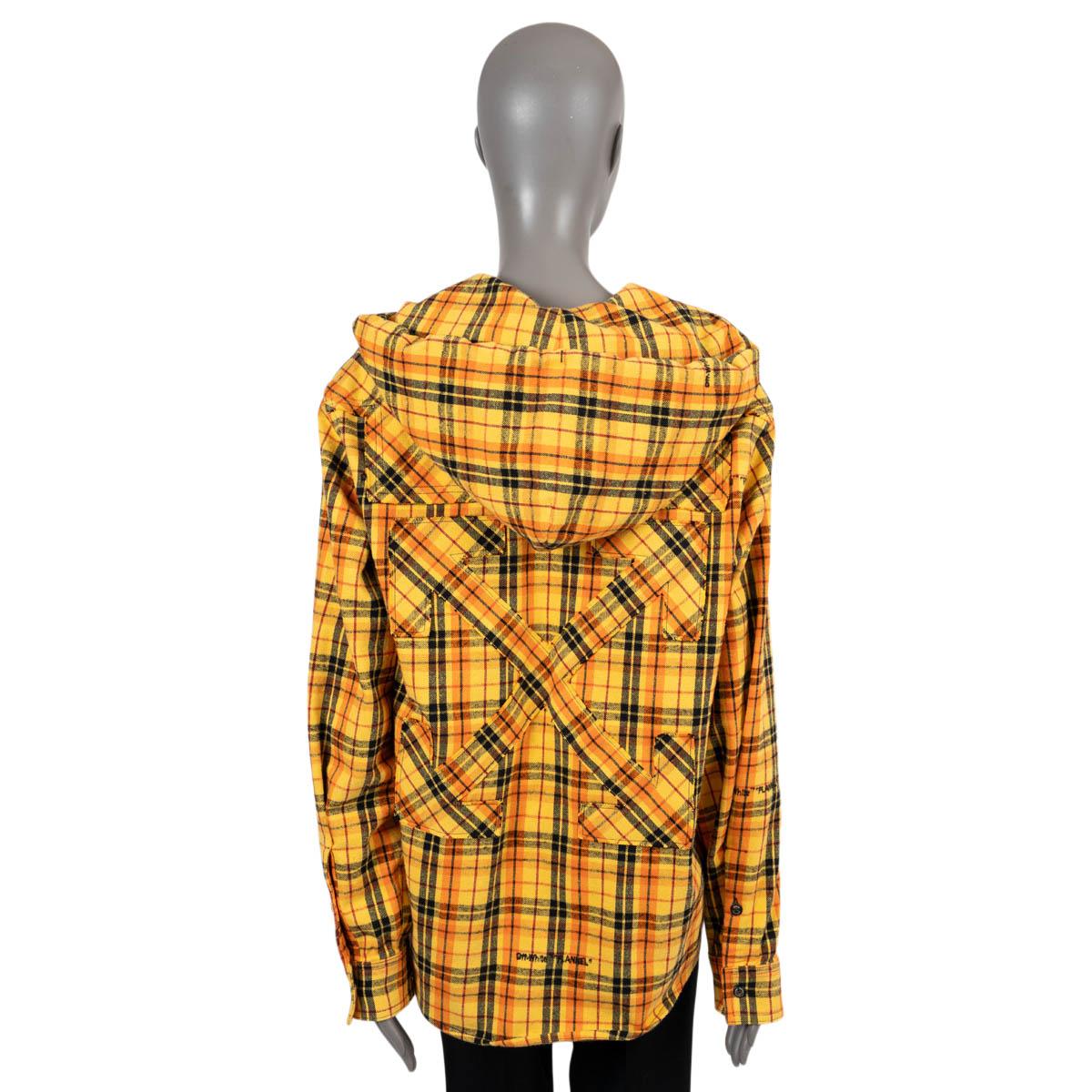 Women's OFF-WHITE yellow cotton CHECKED HOODED FLANNEL Shirt XXS For Sale