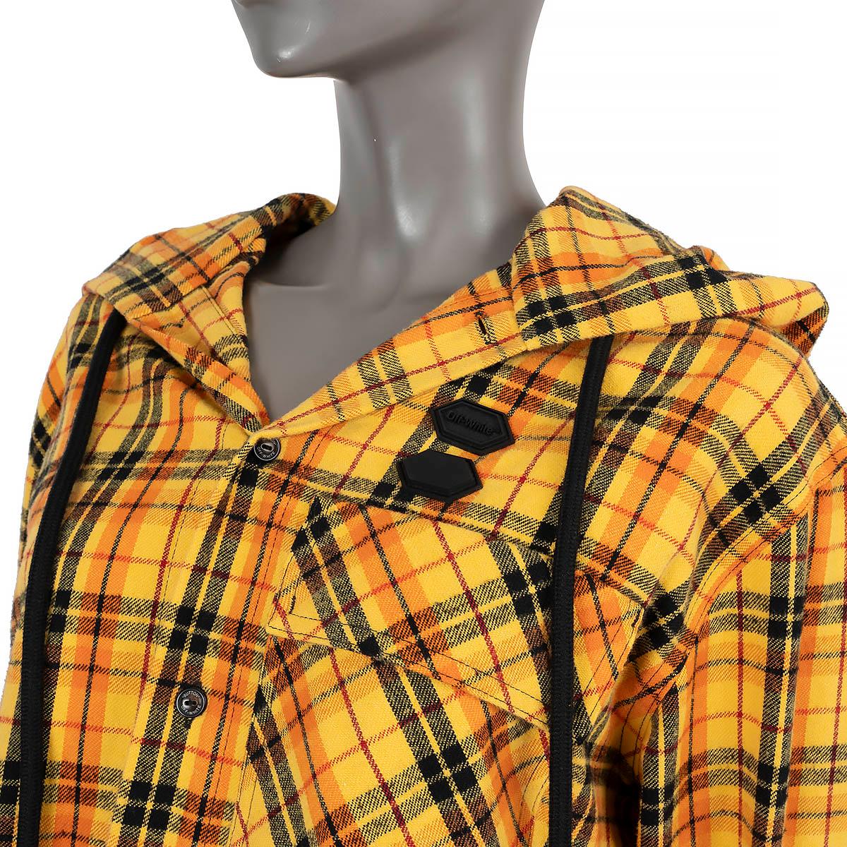 OFF-WHITE yellow cotton CHECKED HOODED FLANNEL Shirt XXS For Sale 2