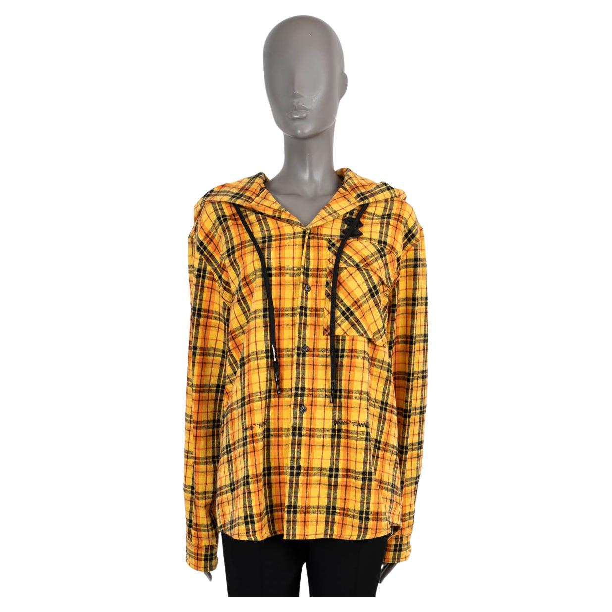 OFF-WHITE yellow cotton CHECKED HOODED FLANNEL Shirt XXS For Sale