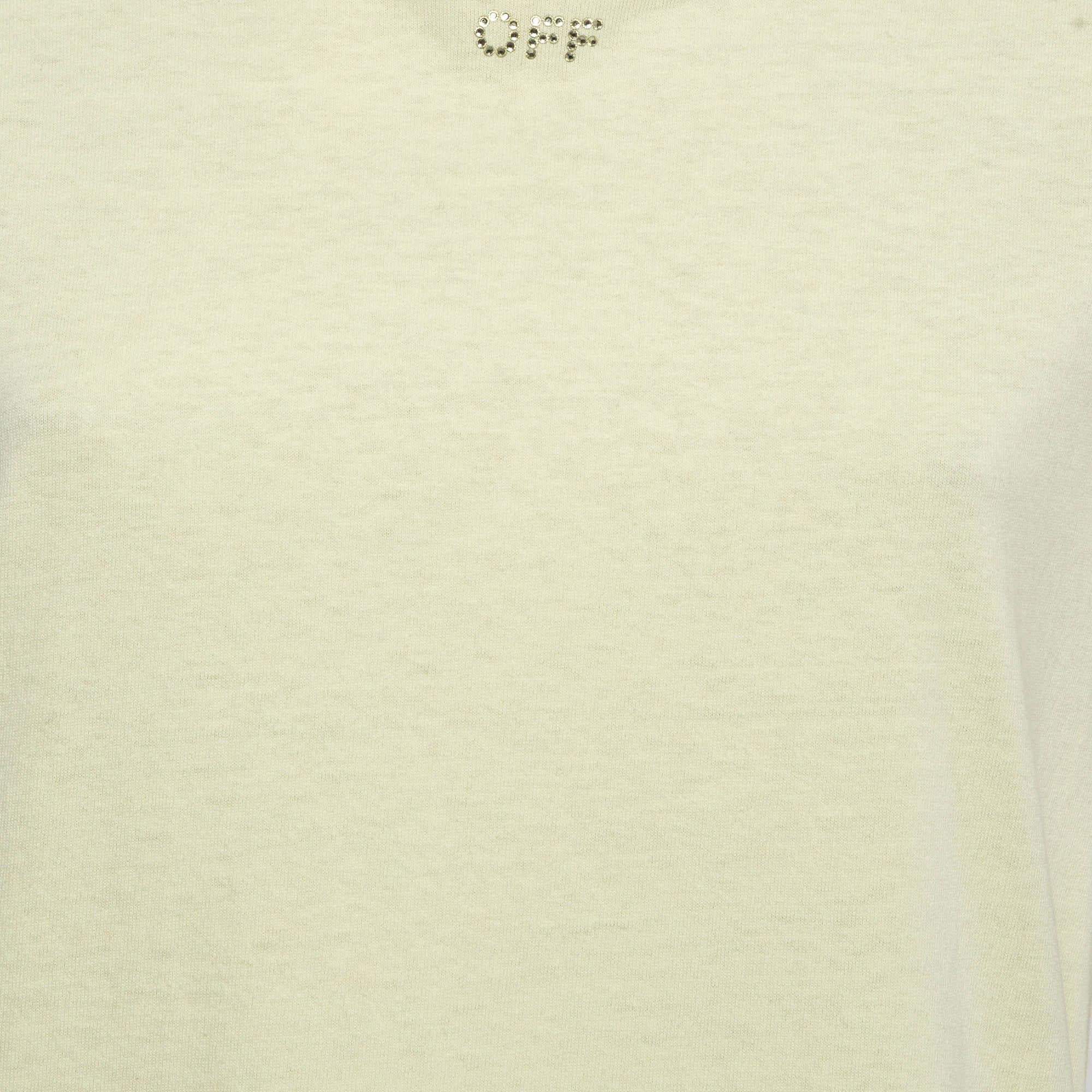 Camiseta de algodón amarillo de Off-White con logotipo de cristal embellecido S Beige en venta