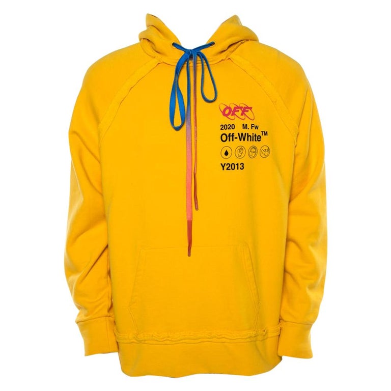 Off-White Yellow Industrial Y013 Print Cotton Hoodie XS at 1stDibs