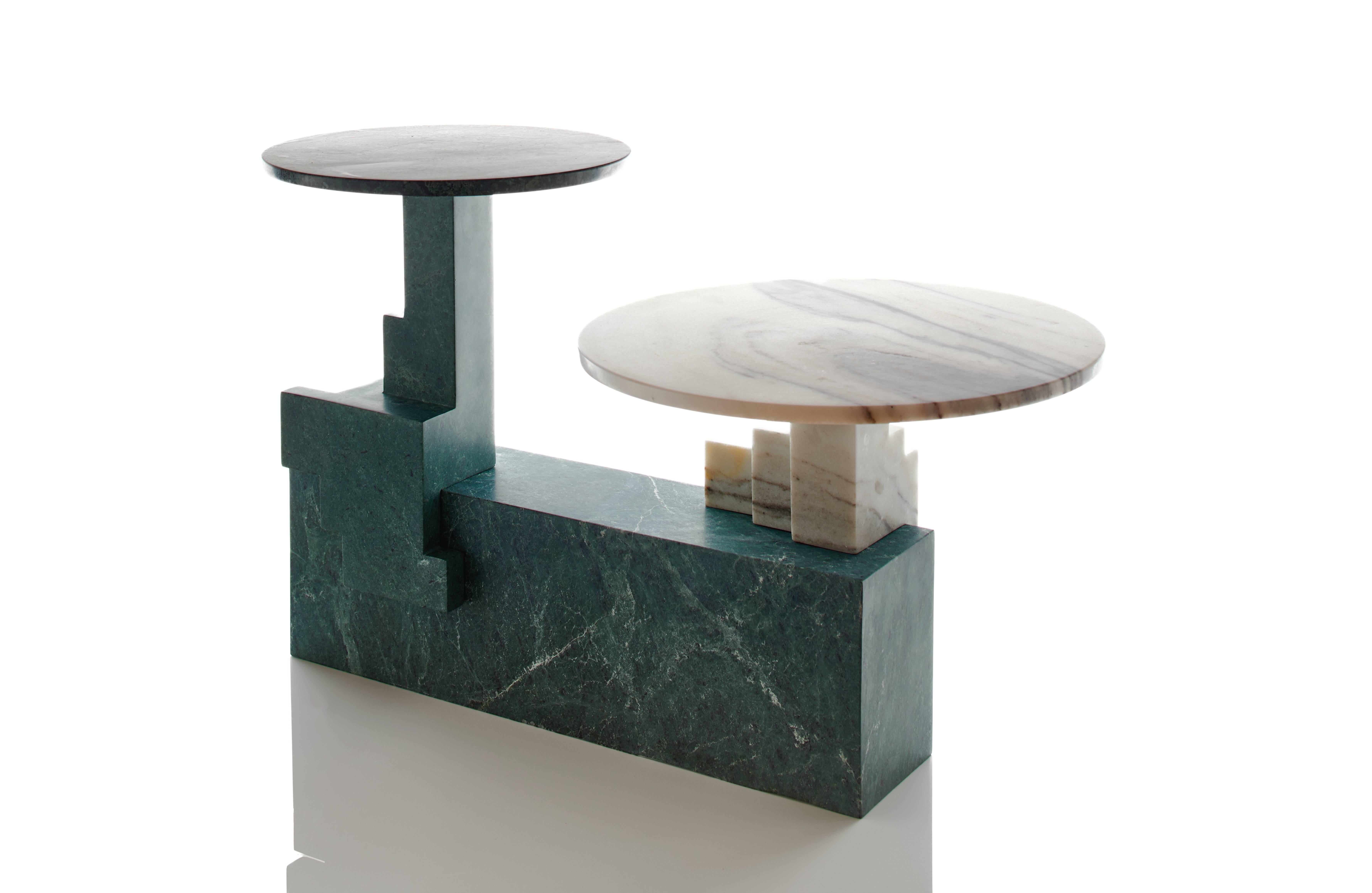 Off-cut three coffee table by Raw Material

Materials: moss green marble and mist white marble

Limited Edition of 8 + 4AP.