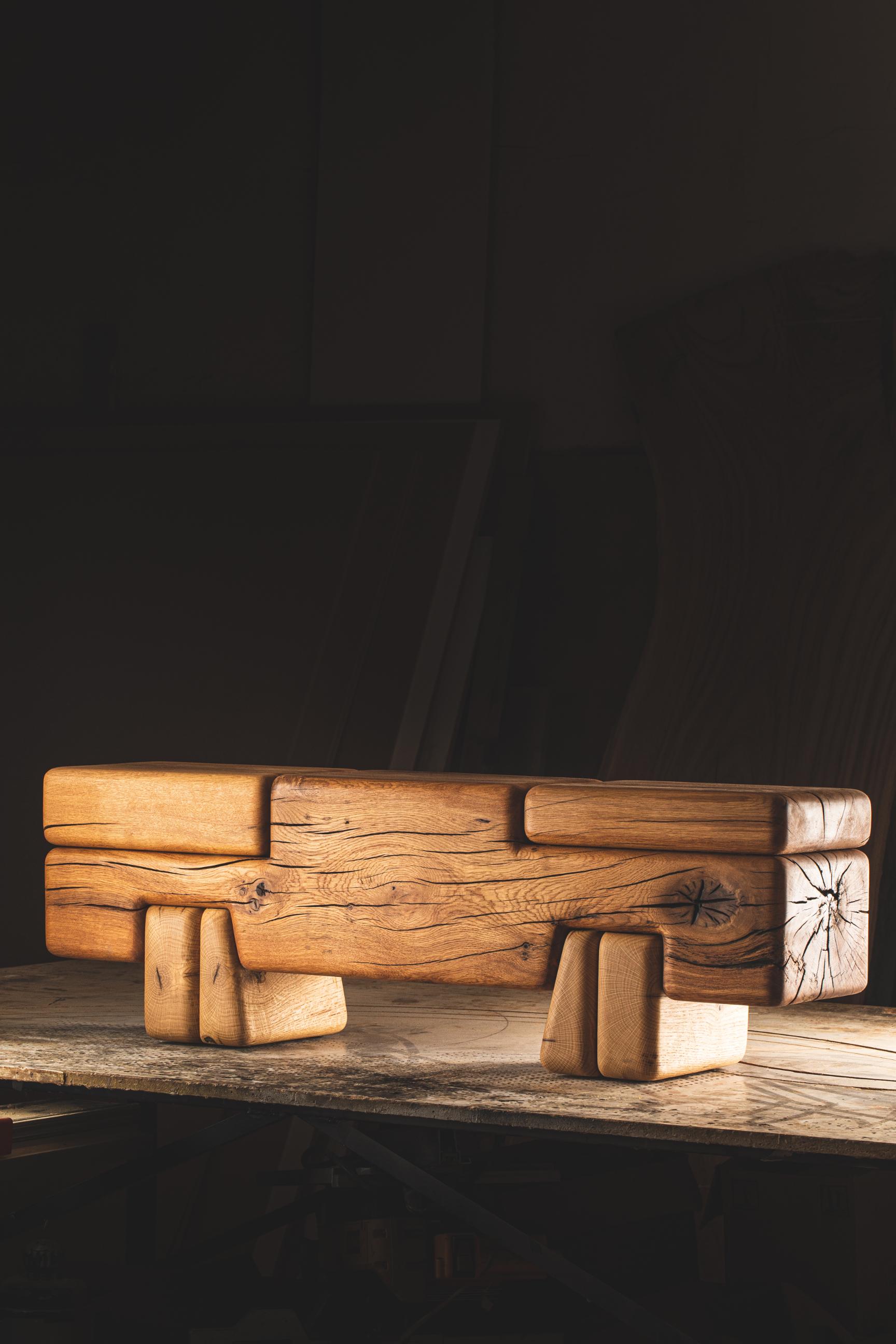 Offcut Bench by Contemporary Ecowood
Dimensions: W 120 x D 28 x H 39 cm.
Materials: Kiln Dried Turkish Oak.

Contemporary Ecowood’s story began in a craft workshop in 2009. Our wood passion made us focus on fallen trees in the environment and