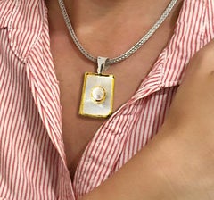 OFFRE pour Marlene Pearl Fine Silver Pendentif en or 24 carats avec chaîne tissée à la main