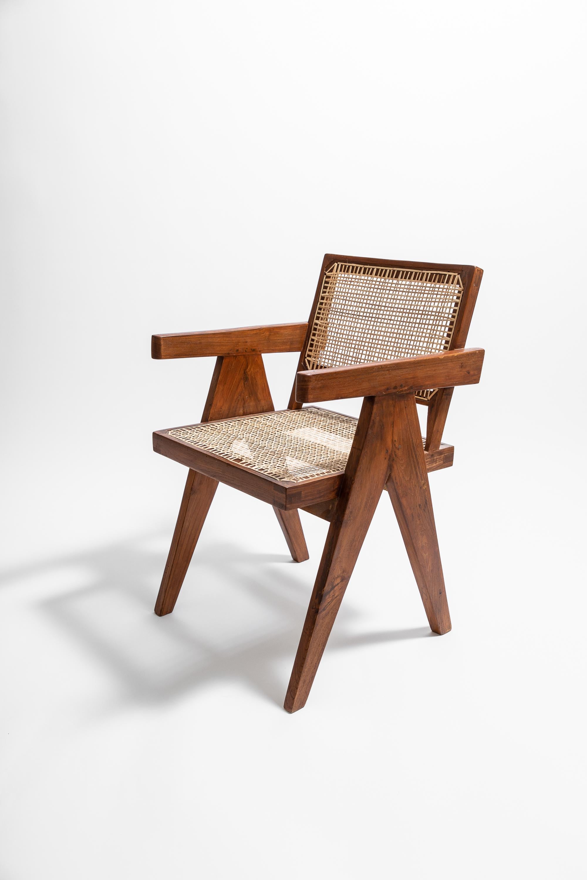Authentic 'Office Chair' from the administrative buildings of Chandigarh (Ref. PJ-SI-28-B).

In excellent condition - joints have been restored and cane work replaced. 

Pierre Jeanneret (22 March 1896 - 4 December 1967) was a Swiss architect