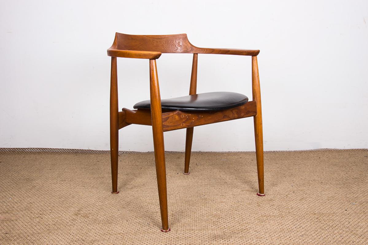 Fauteuil de bureau en orme et teck skai modèle ST 750 Arne Wahl Iversen 1960. Bon état - En vente à JOINVILLE-LE-PONT, FR