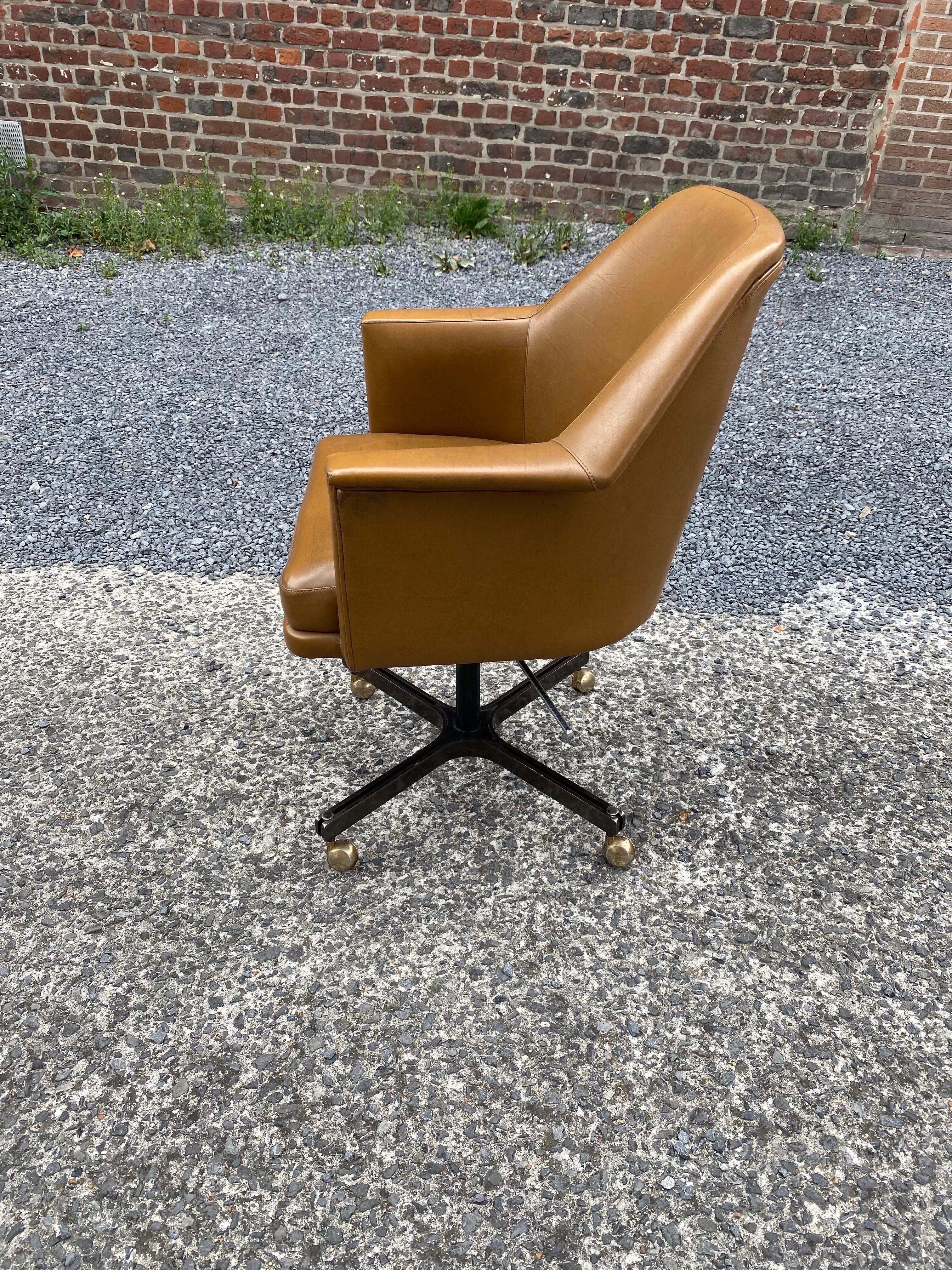 European Office Armchair in Faux Leather and Metal circa 1960 For Sale