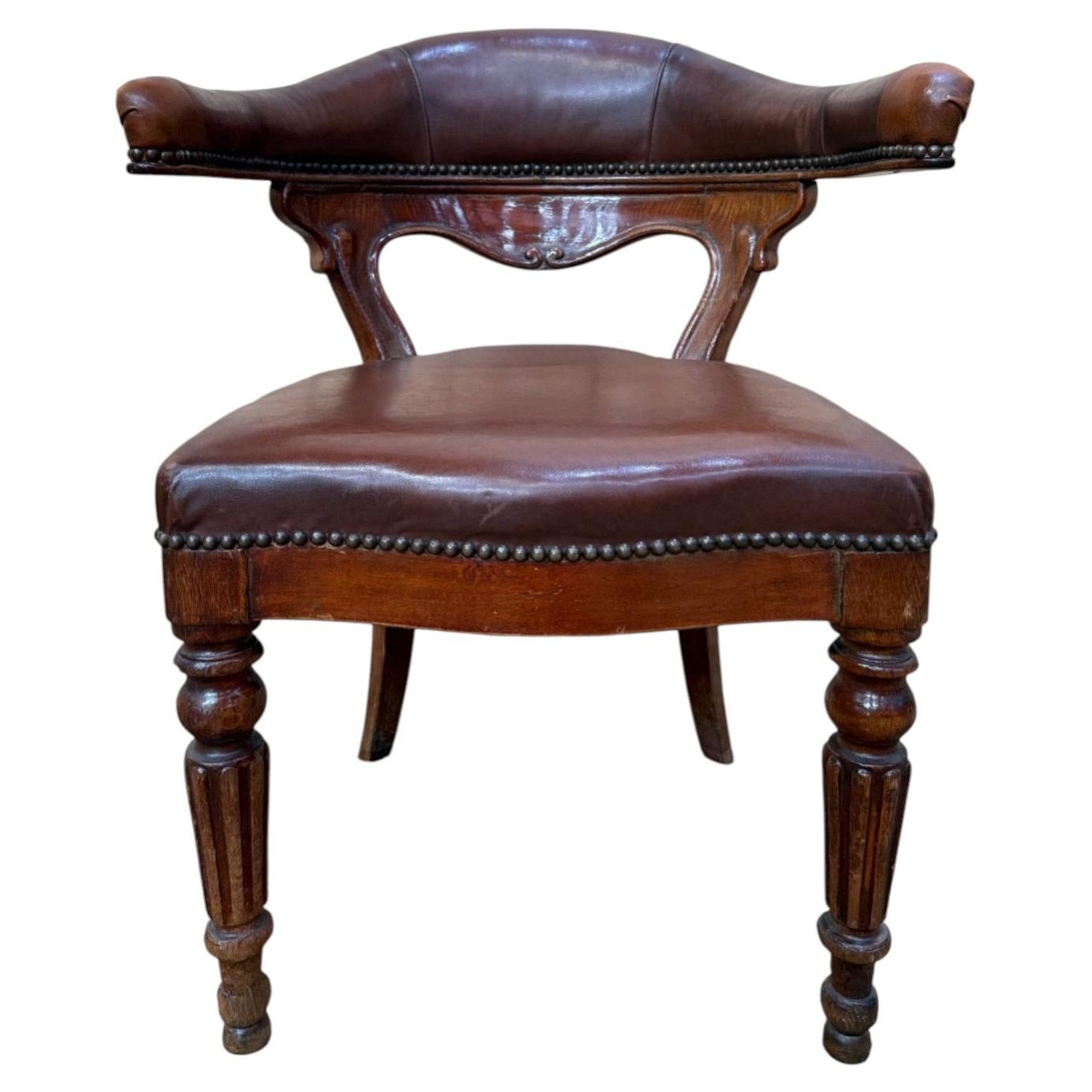 Poltrona da ufficio - Stile Napoleone III - Oak e pelle - XIX secolo.