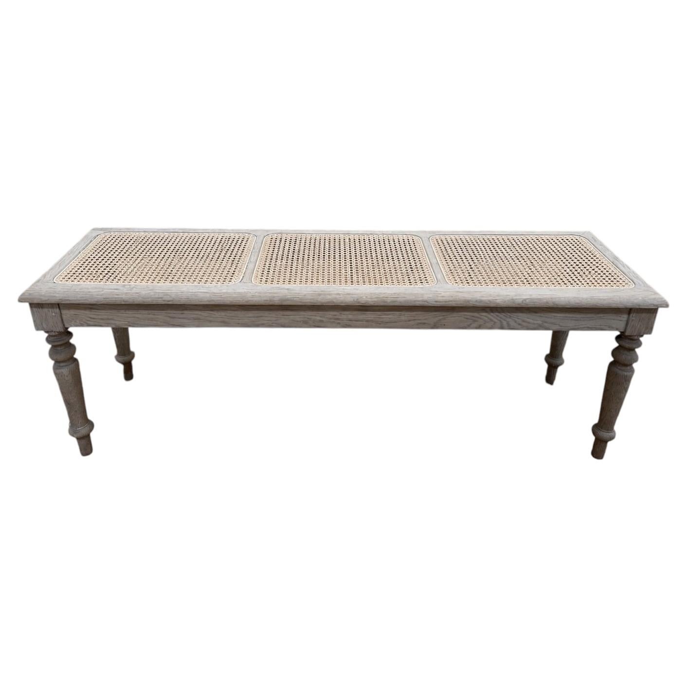 Office bench – Louis-Philippe style – Solid oak and canework For Sale