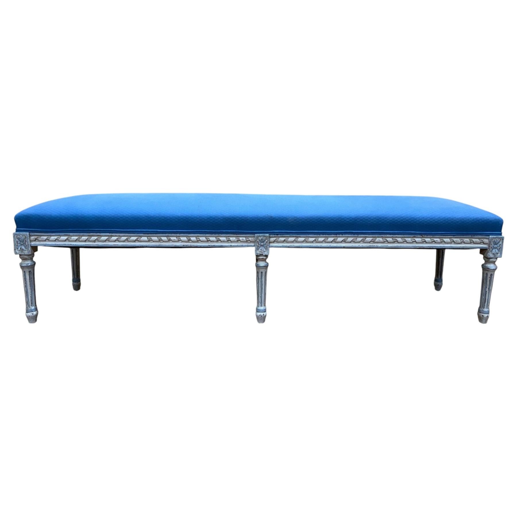 Office bench – Louis XVI style – Highlighted wood – Blue fabric For Sale