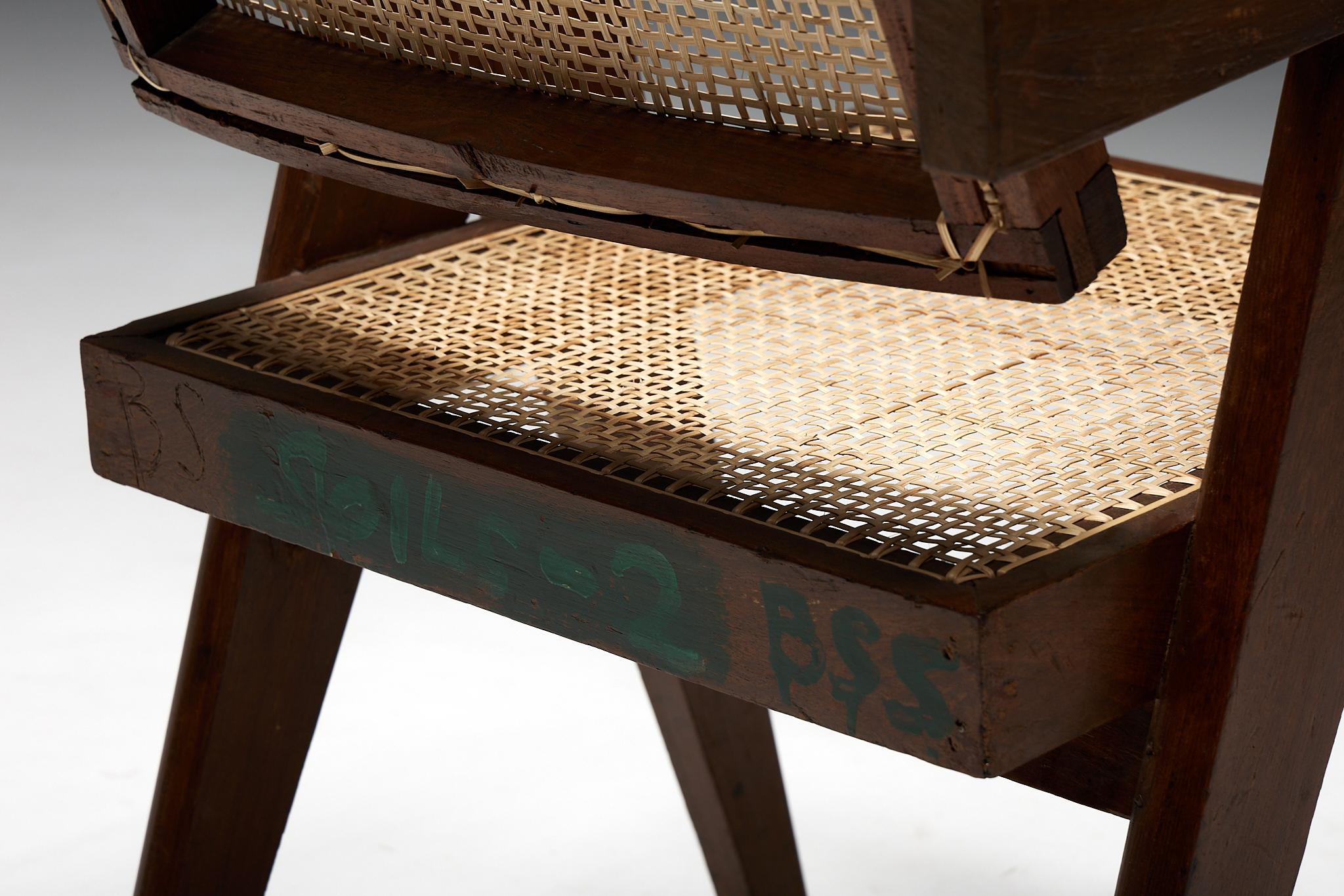 Chaises de bureau en rotin de Pierre Jeanneret, Inde, 1955 en vente 3