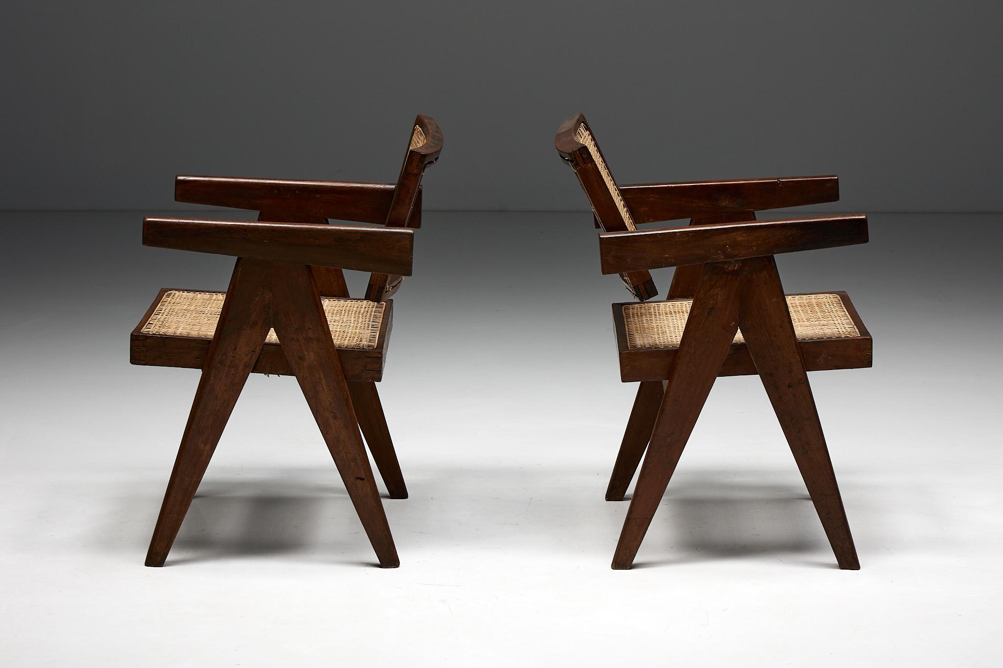 Mid-Century Modern Office Cane Chairs by Pierre Jeanneret, India, 1955 For Sale