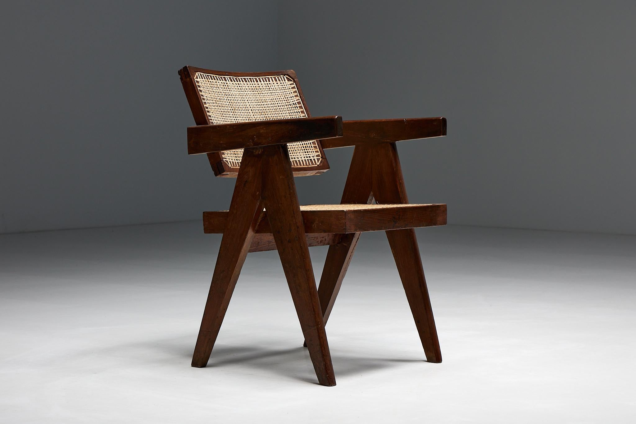 Mid-20th Century Office Cane Chairs by Pierre Jeanneret, India, 1955 For Sale