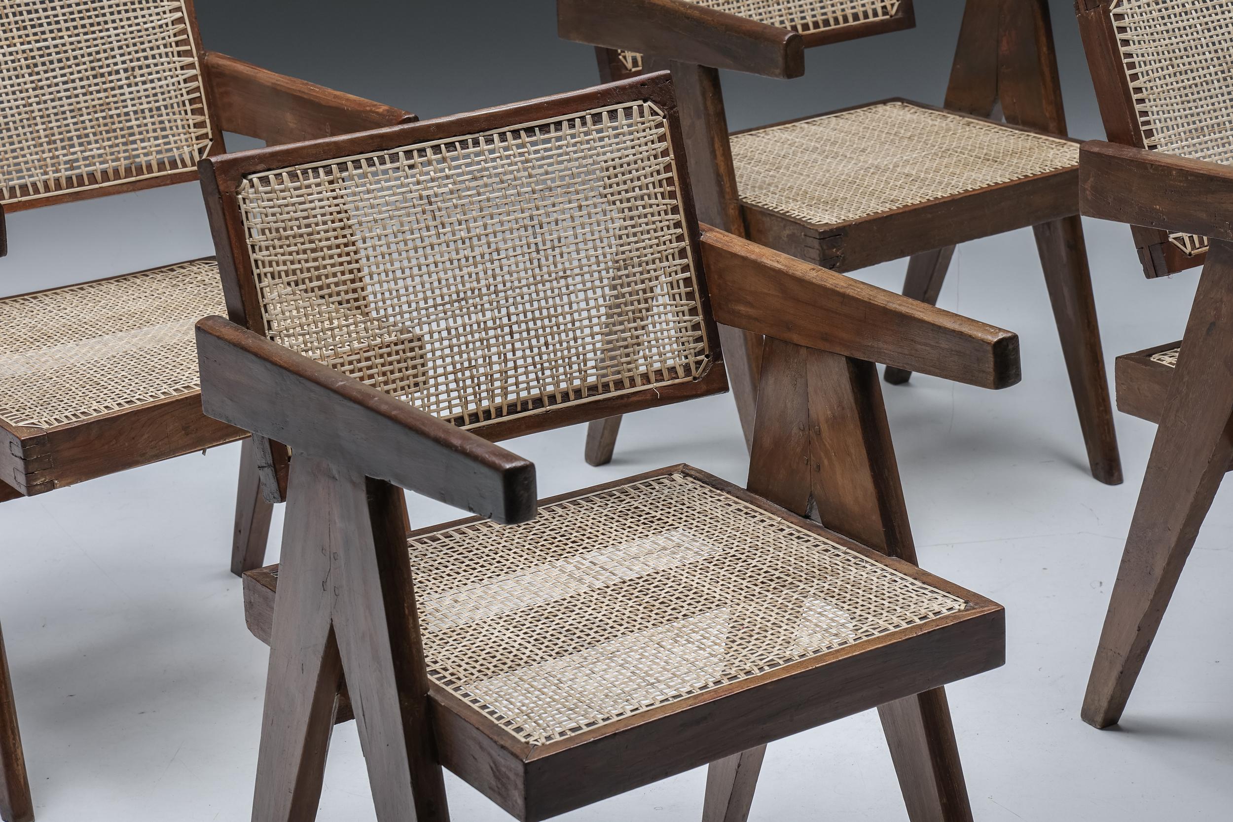 Mid-Century Modern Office Cane Chairs by Pierre Jeanneret, PJ-SI-28-A, Chandigarh, 1955 For Sale