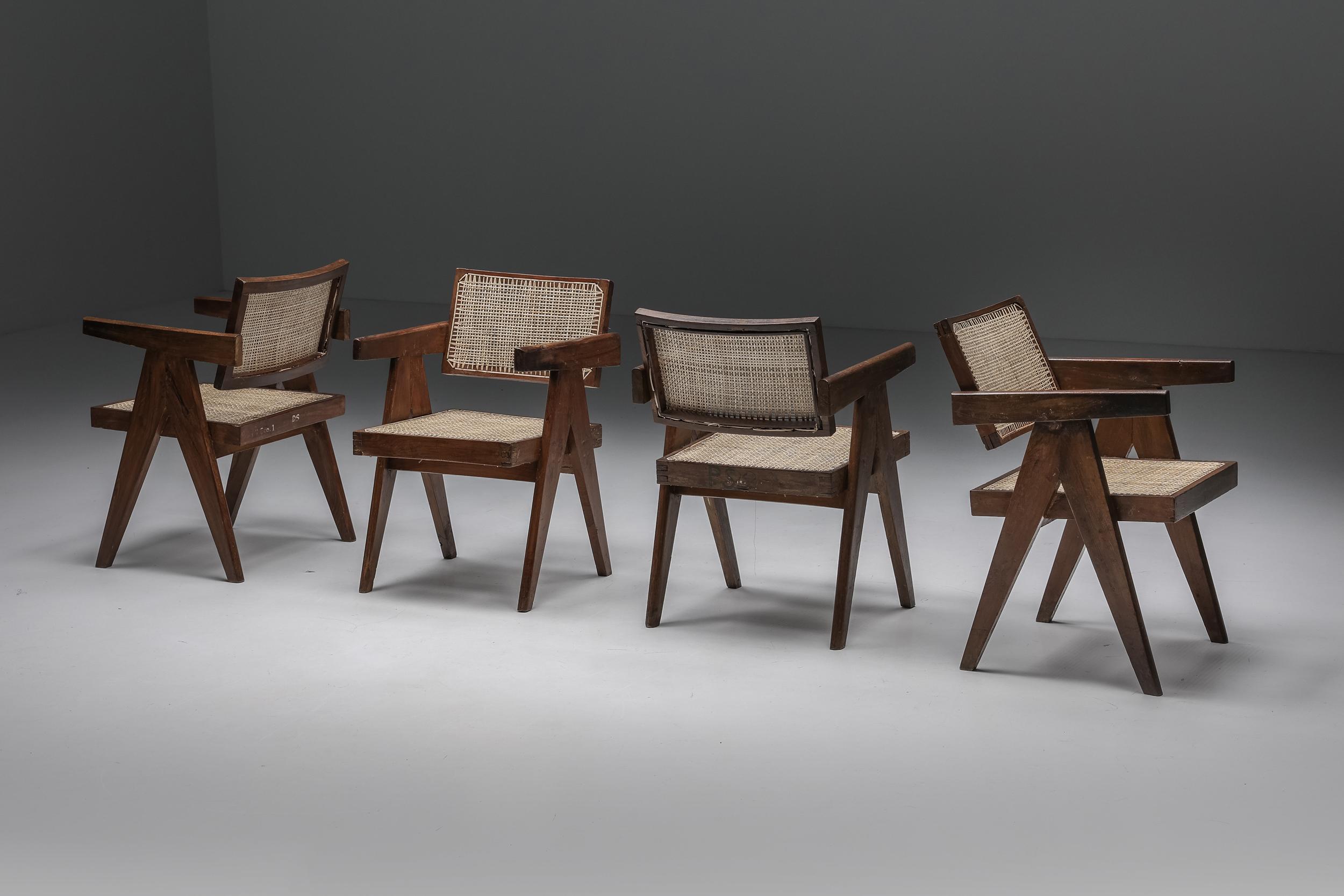 Indian Office Cane Chairs by Pierre Jeanneret, PJ-SI-28-A, Chandigarh, 1955 For Sale