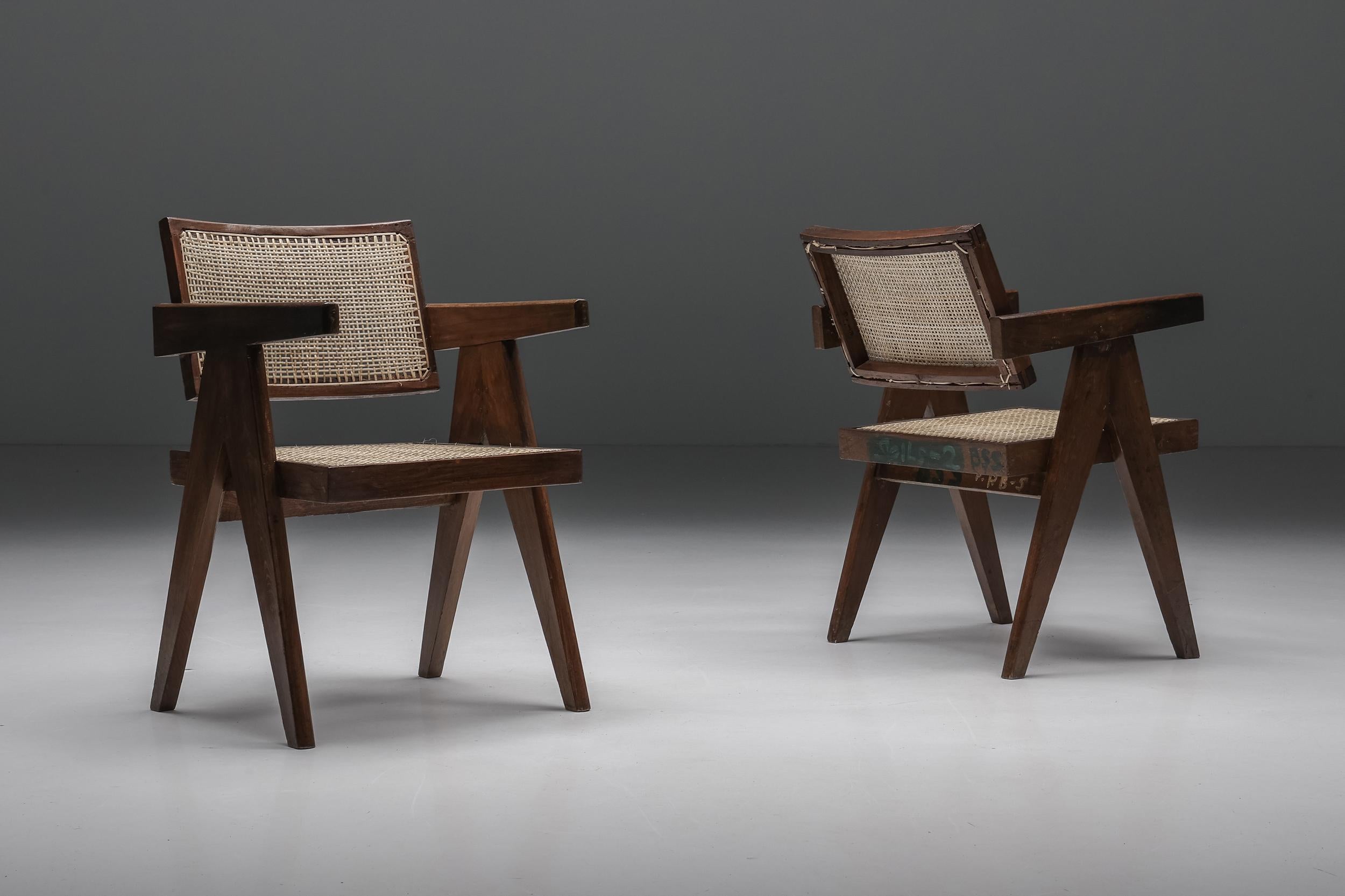 Office Cane Chairs by Pierre Jeanneret, PJ-SI-28-A, Chandigarh, 1955 In Excellent Condition For Sale In Antwerp, BE