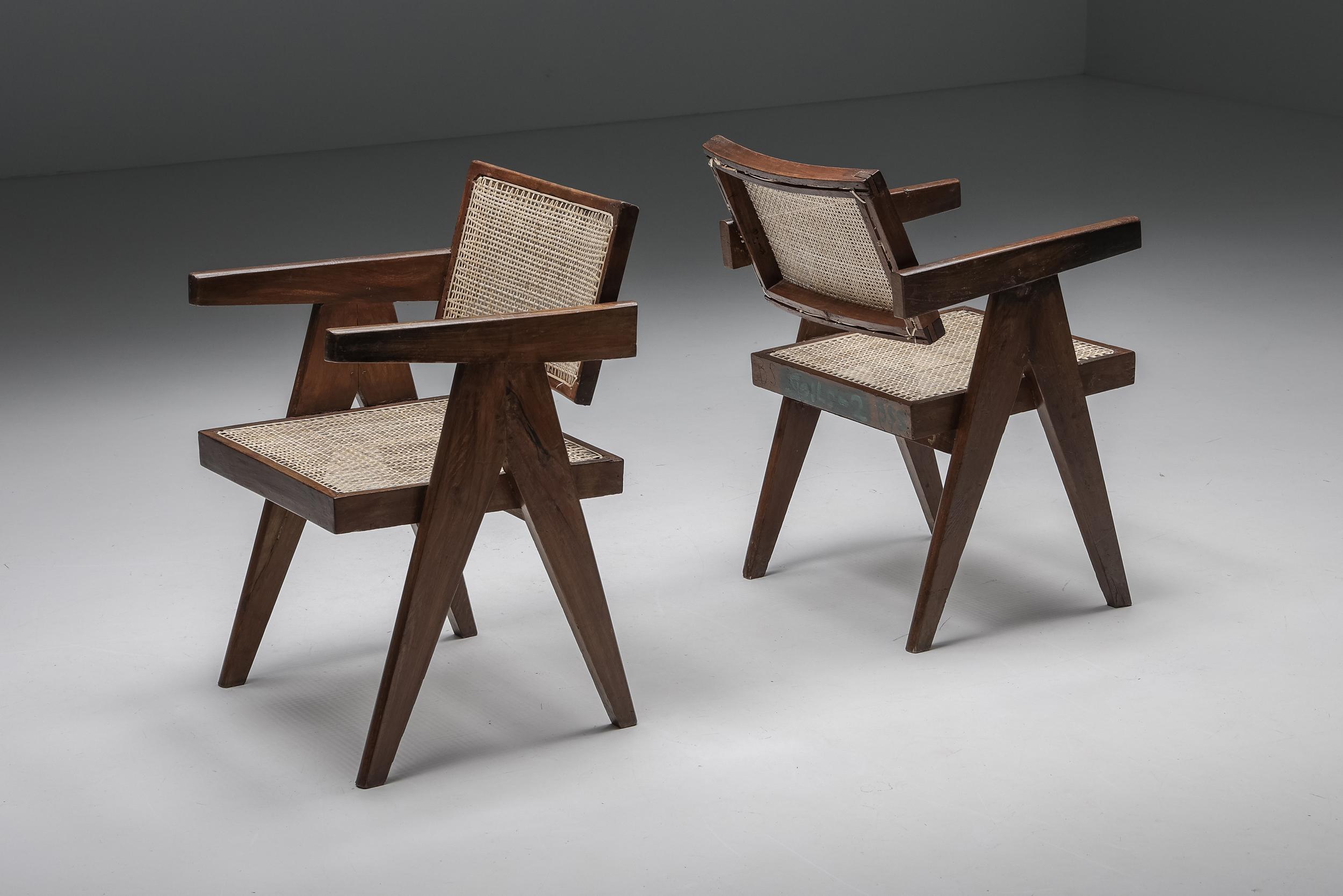 Mid-20th Century Office Cane Chairs by Pierre Jeanneret, PJ-SI-28-A, Chandigarh, 1955 For Sale