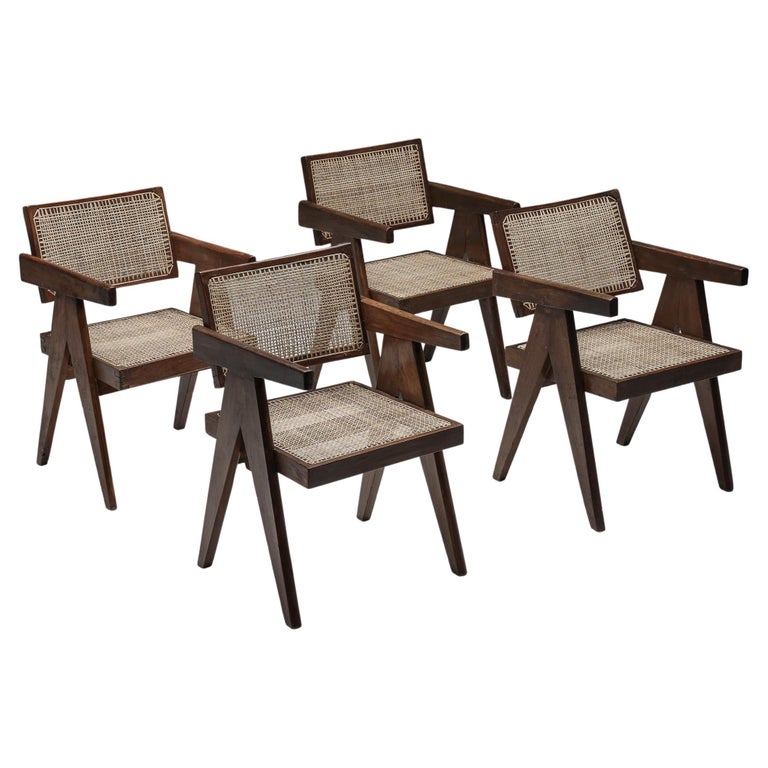 Office Cane Chairs by Pierre Jeanneret, PJSI28A, Chandigarh, 1955 For Sale at 1stDibs