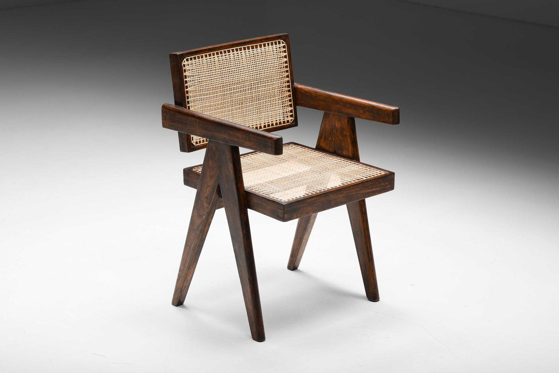 Office Cane Chairs by Pierre Jeanneret, PJ-SI-28-A, Rosewood, Chandigarh, 1955 7