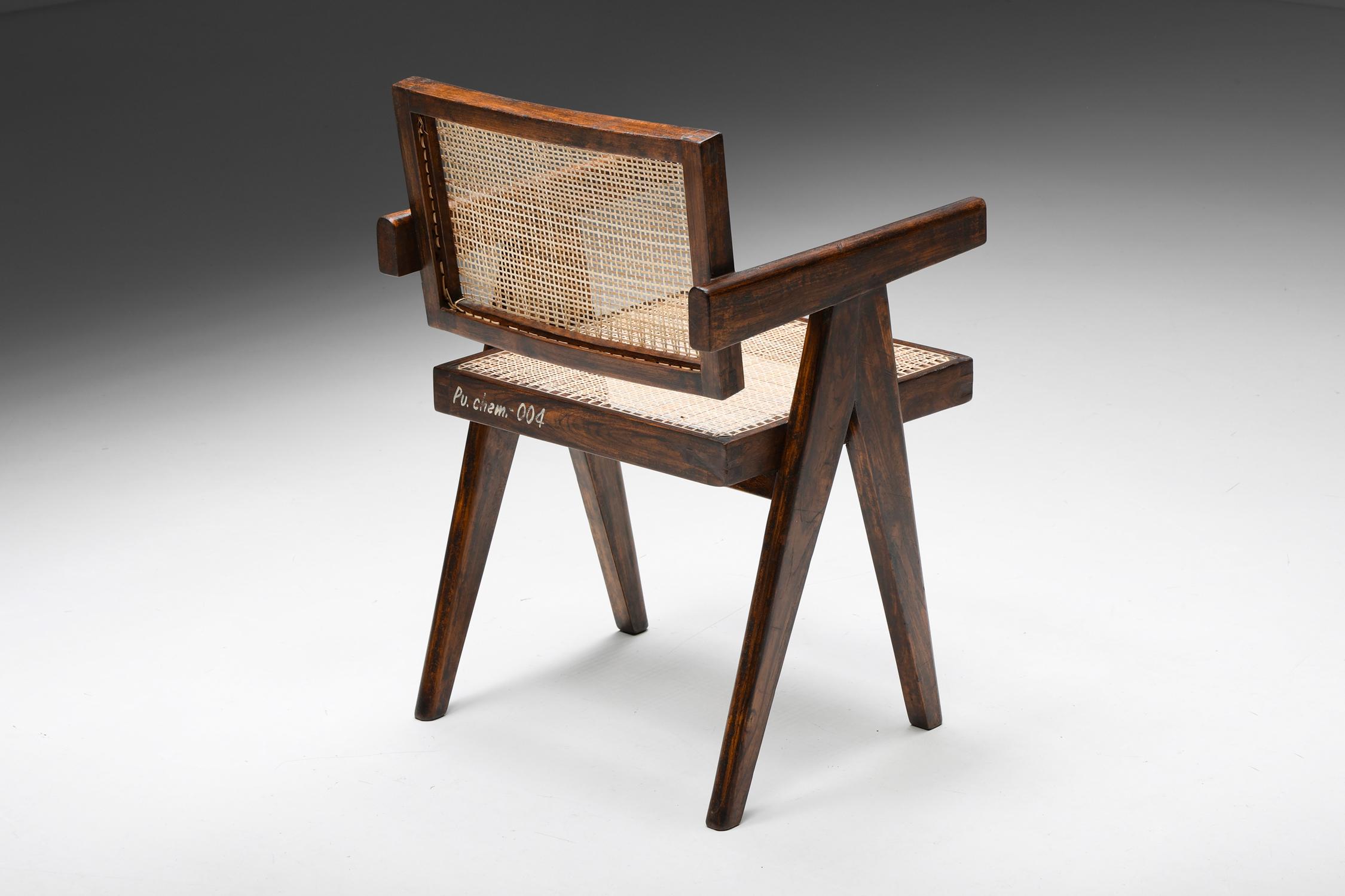 Office Cane Chairs by Pierre Jeanneret, PJ-SI-28-A, Rosewood, Chandigarh, 1955 8