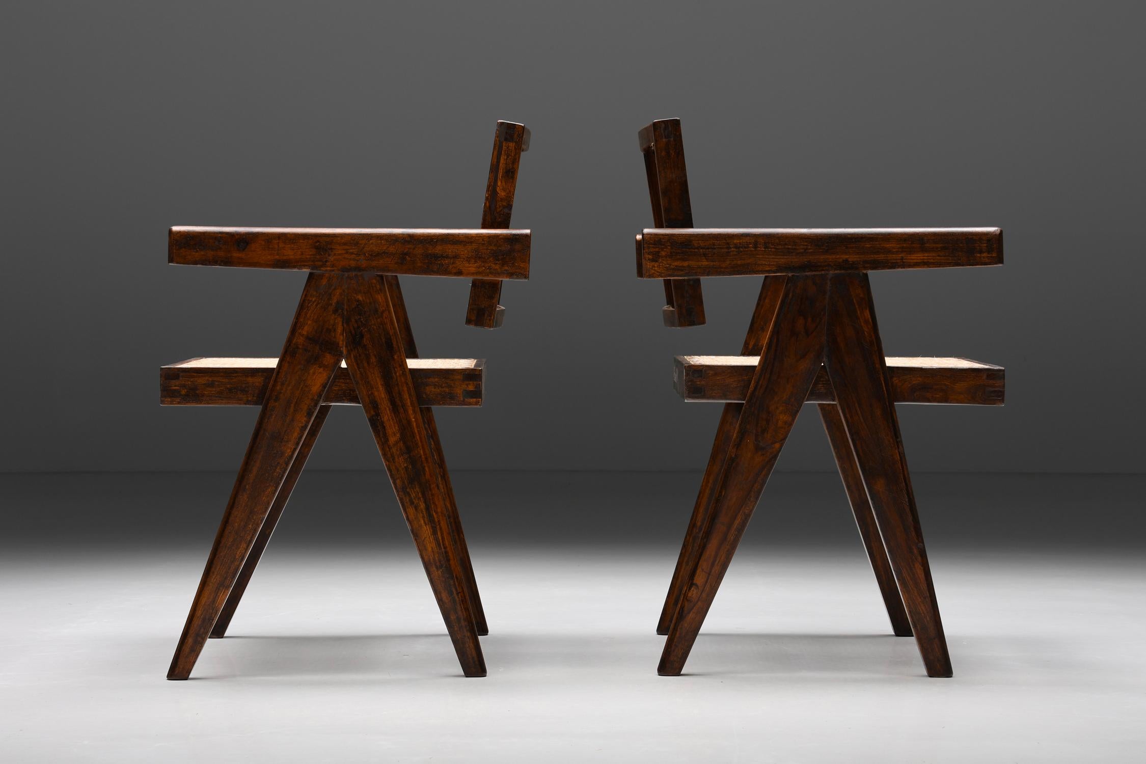 Office Cane Chairs by Pierre Jeanneret, PJ-SI-28-A, Rosewood, Chandigarh, 1955 9