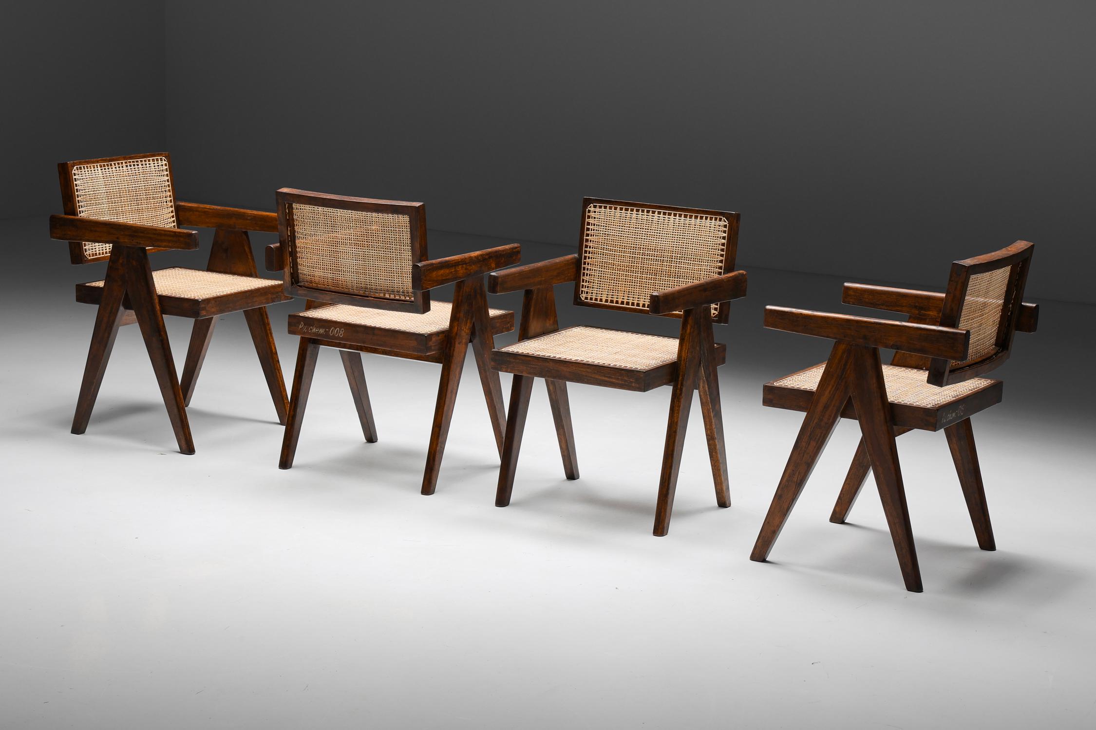 Office Cane chairs; Pierre Jeanneret; Indian rosewood; Solid Sisso; floating back; India; Chandigarh; PJ-SI-28-A; 1955; Mid-Century Modern; Le Corbusier; armchairs;

Iconic 