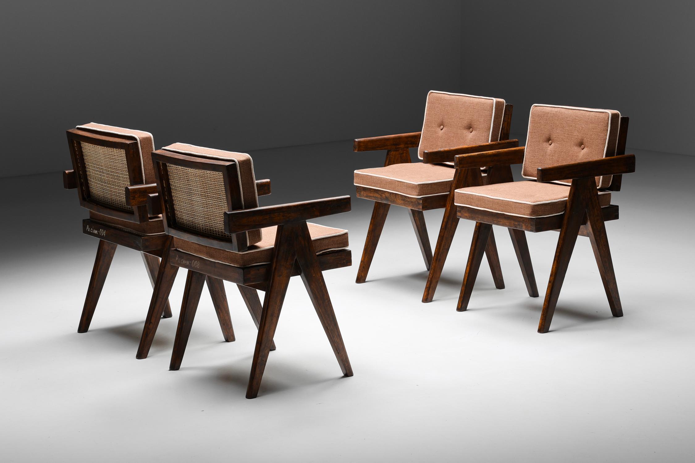Mid-20th Century Office Cane Chairs by Pierre Jeanneret, PJ-SI-28-A, Rosewood, Chandigarh, 1955