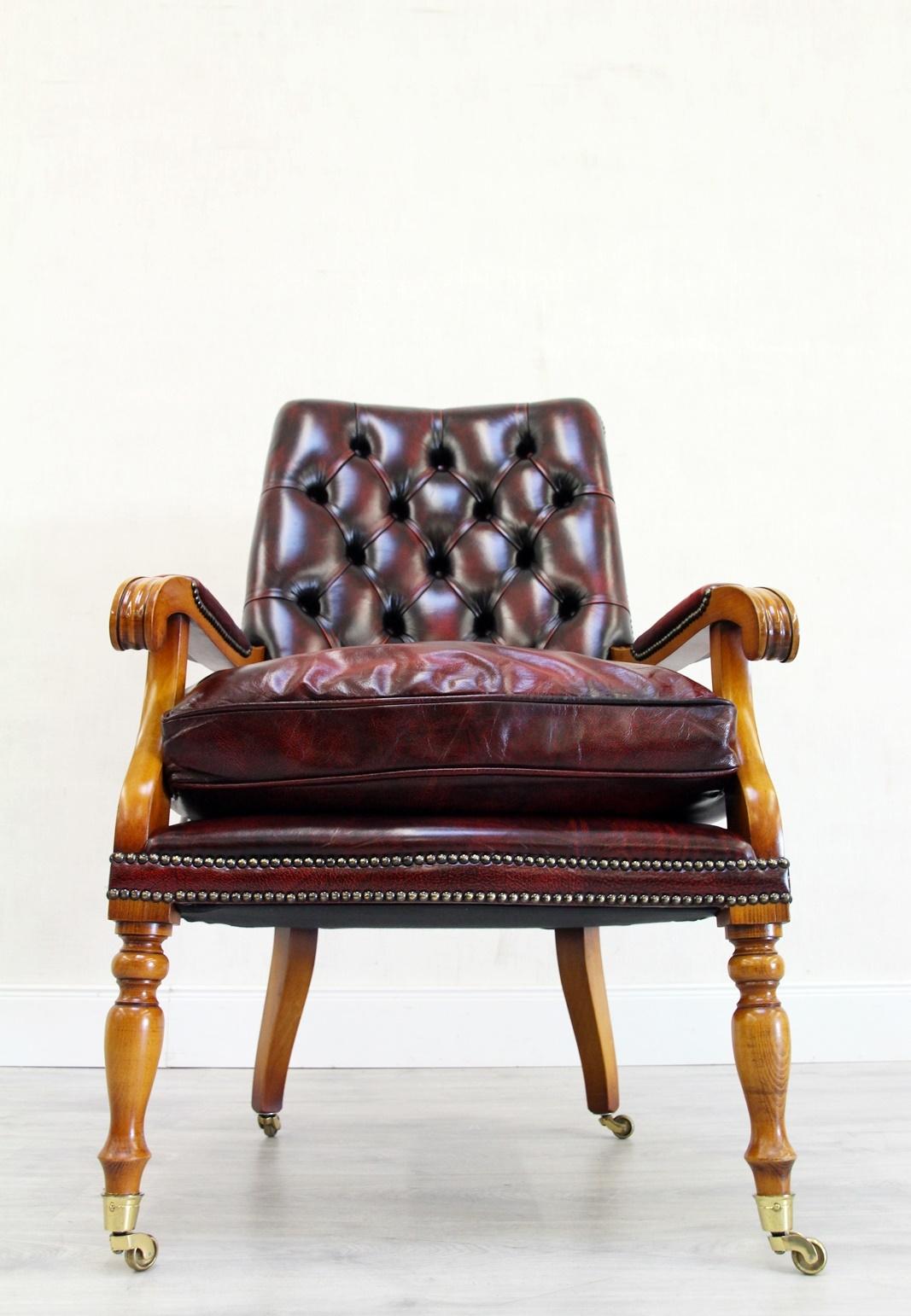 English Office Chair Antique Chesterfield Armchair Office Chair Leather Vintage Chair For Sale