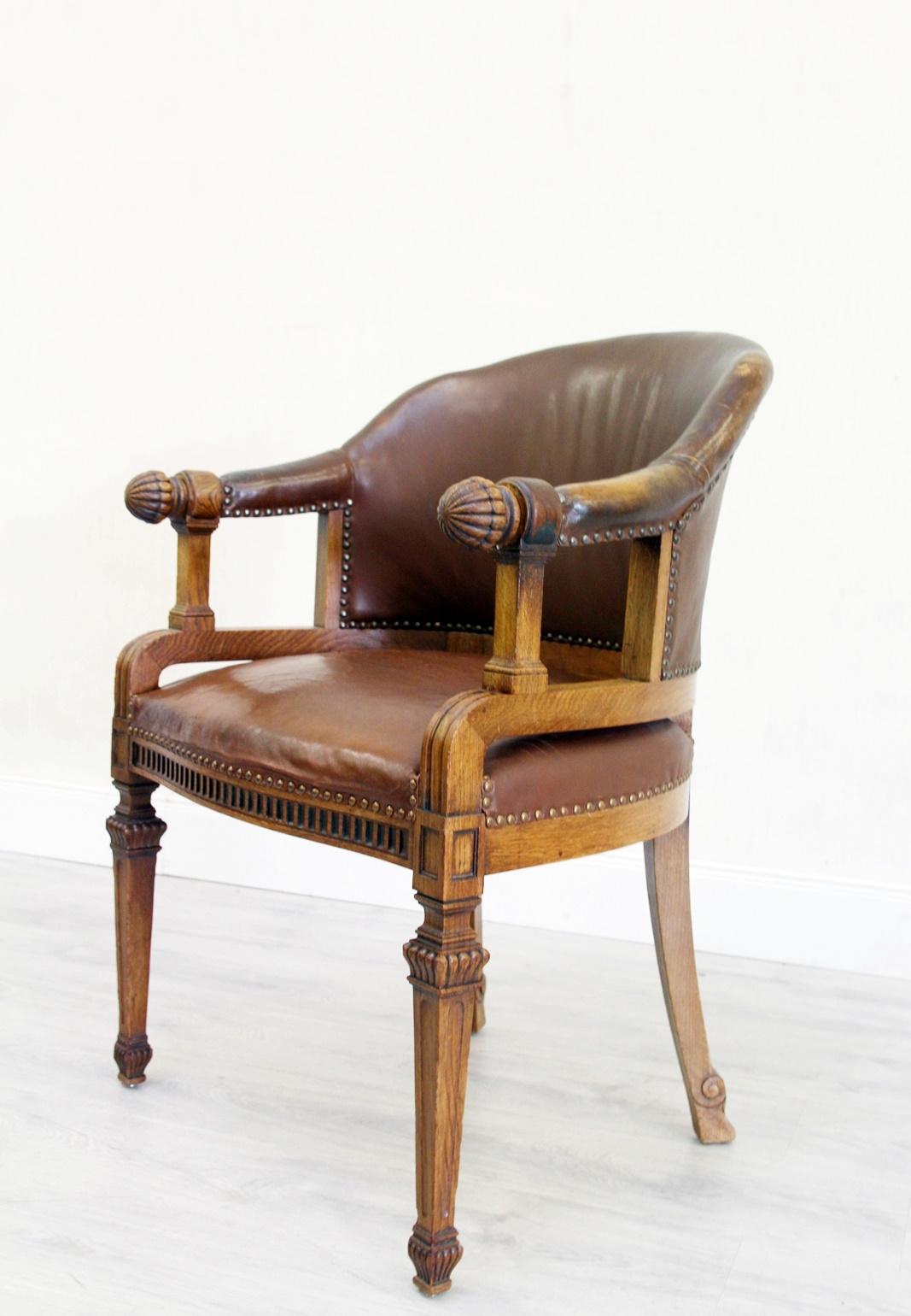 British Colonial Office Chair Antique Early Days Armchair Office Armchair Leather Vintage Chair For Sale