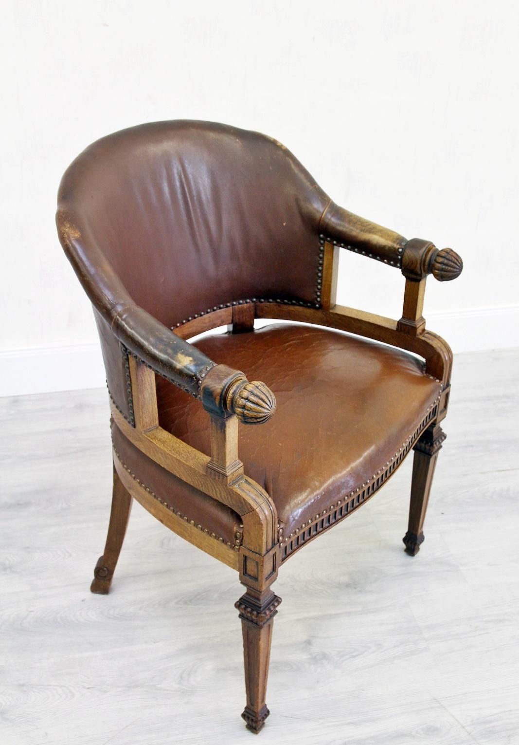 Office Chair Antique Early Days Armchair Office Armchair Leather Vintage Chair In Good Condition For Sale In Lage, DE