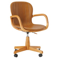 Office Chair Coral Brazilian Contemporary Wood and Leather by Lattoog