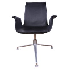 Office chair in Black Leather and Chrome Steel, “Tulip chair” Preben Fabricius.
