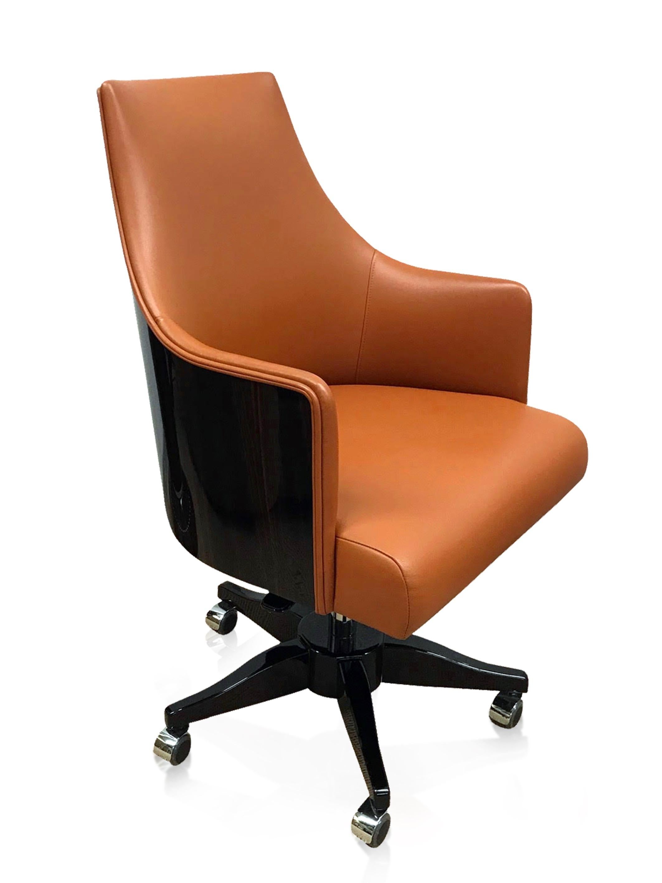Office Chair In Leather And Real Wood Veneer In The Style Of French Art Deco For Sale At 1stdibs