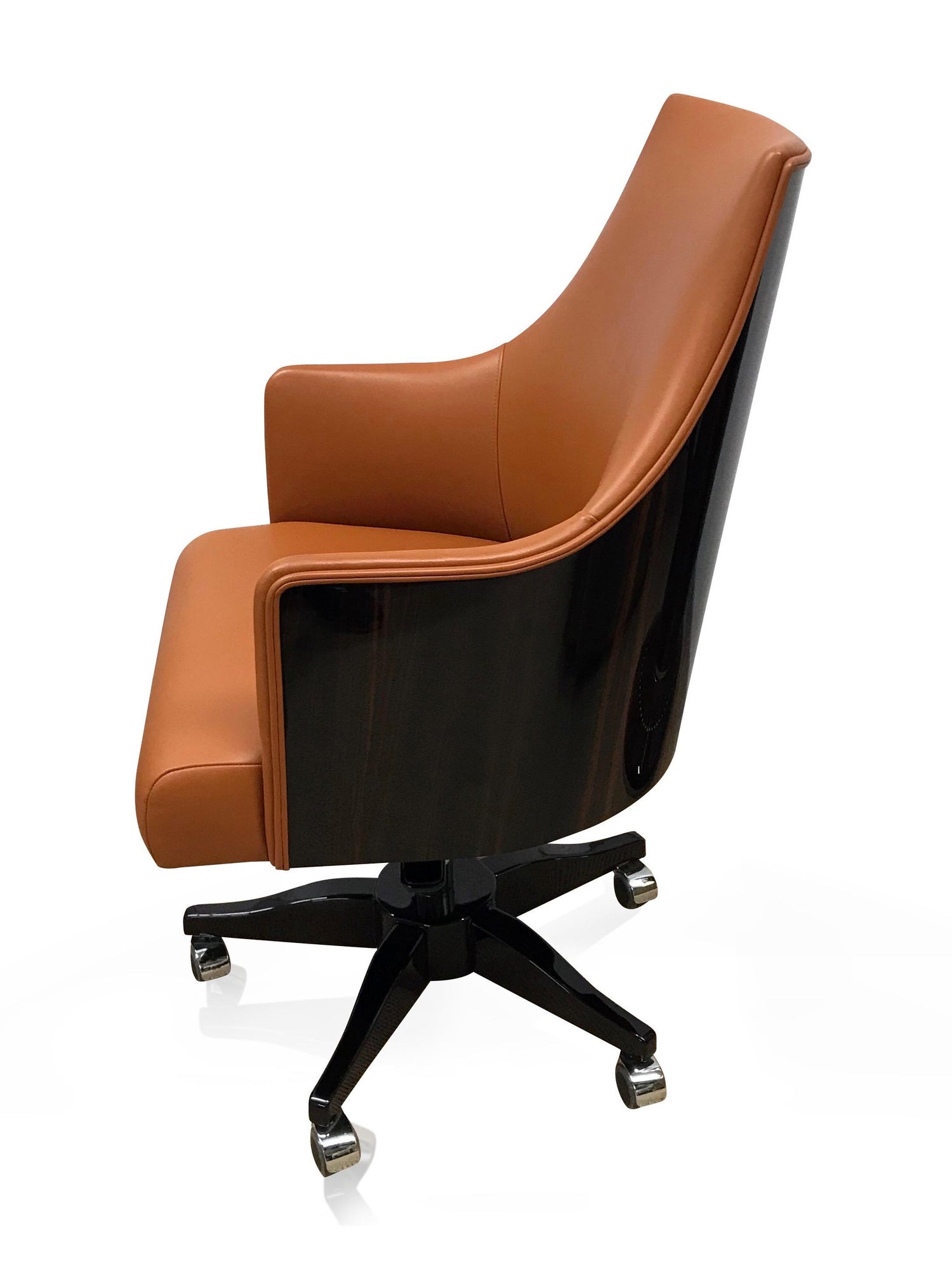 Office Chair In Leather And Real Wood Veneer In The Style Of French Art Deco For Sale At 1stdibs