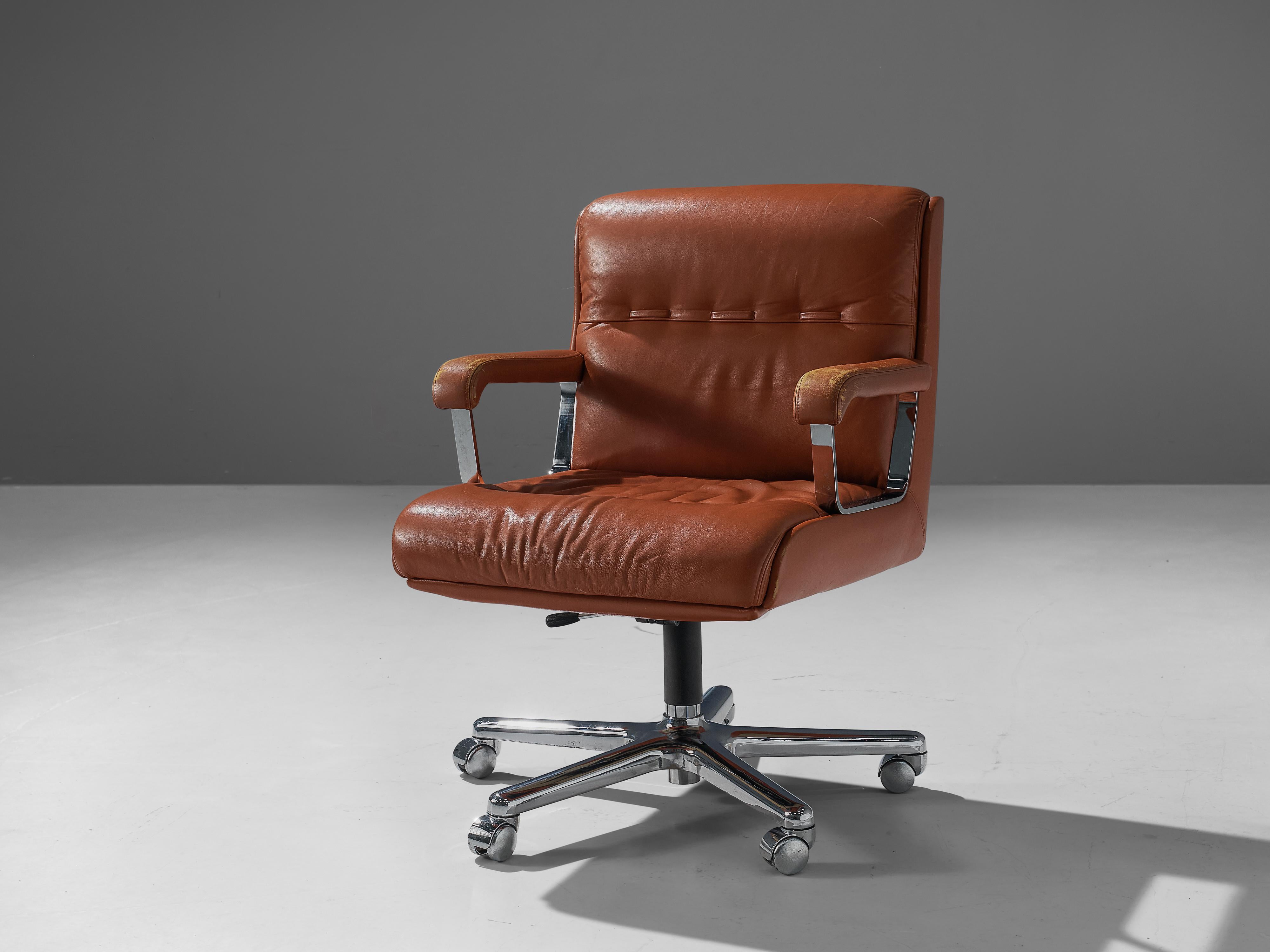 Scandinavian Modern Norwegian Office Chair in Terracotta Leather 