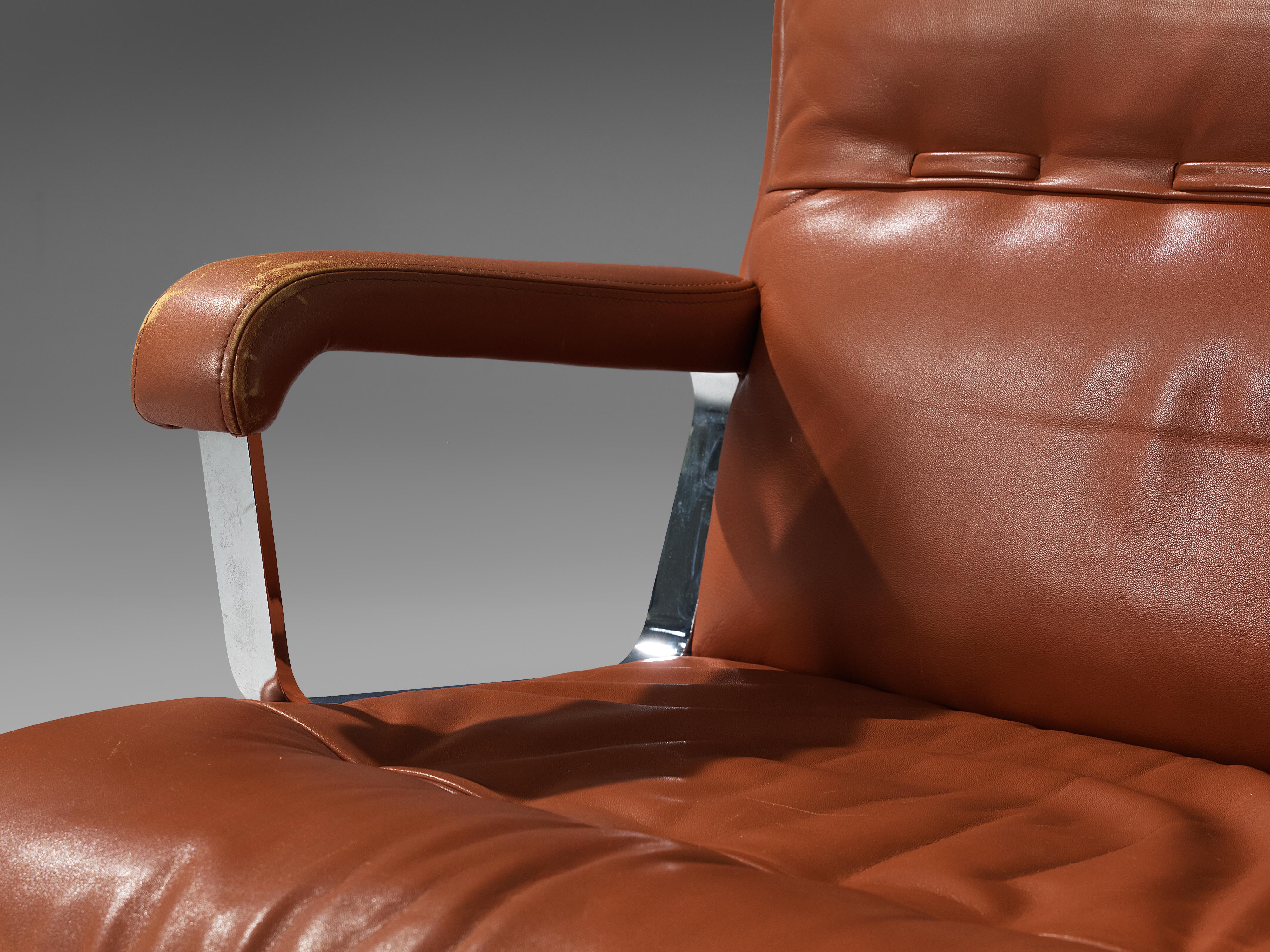 Norwegian Office Chair in Terracotta Leather  In Good Condition In Waalwijk, NL