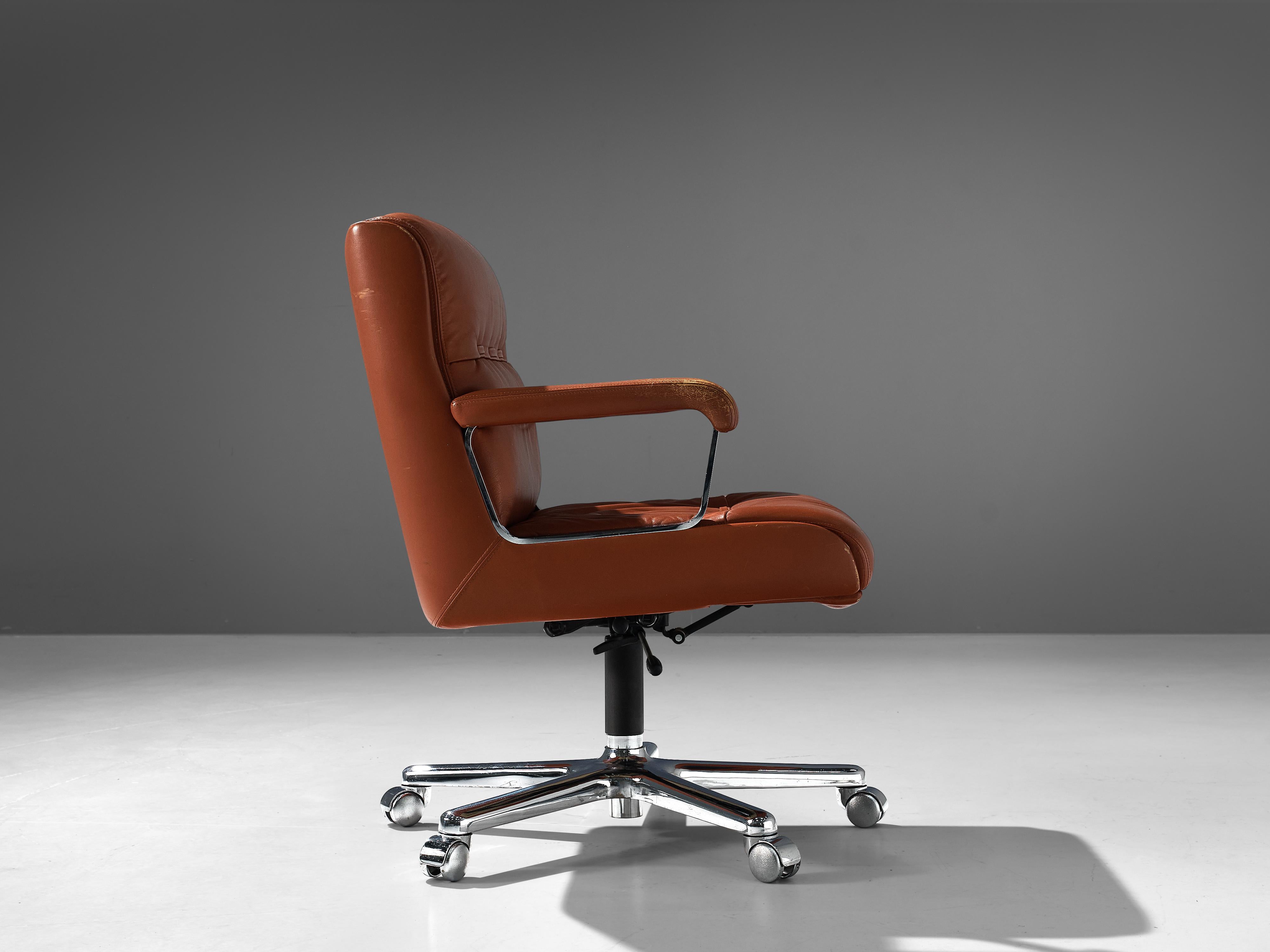 Mid-20th Century Norwegian Office Chair in Terracotta Leather 