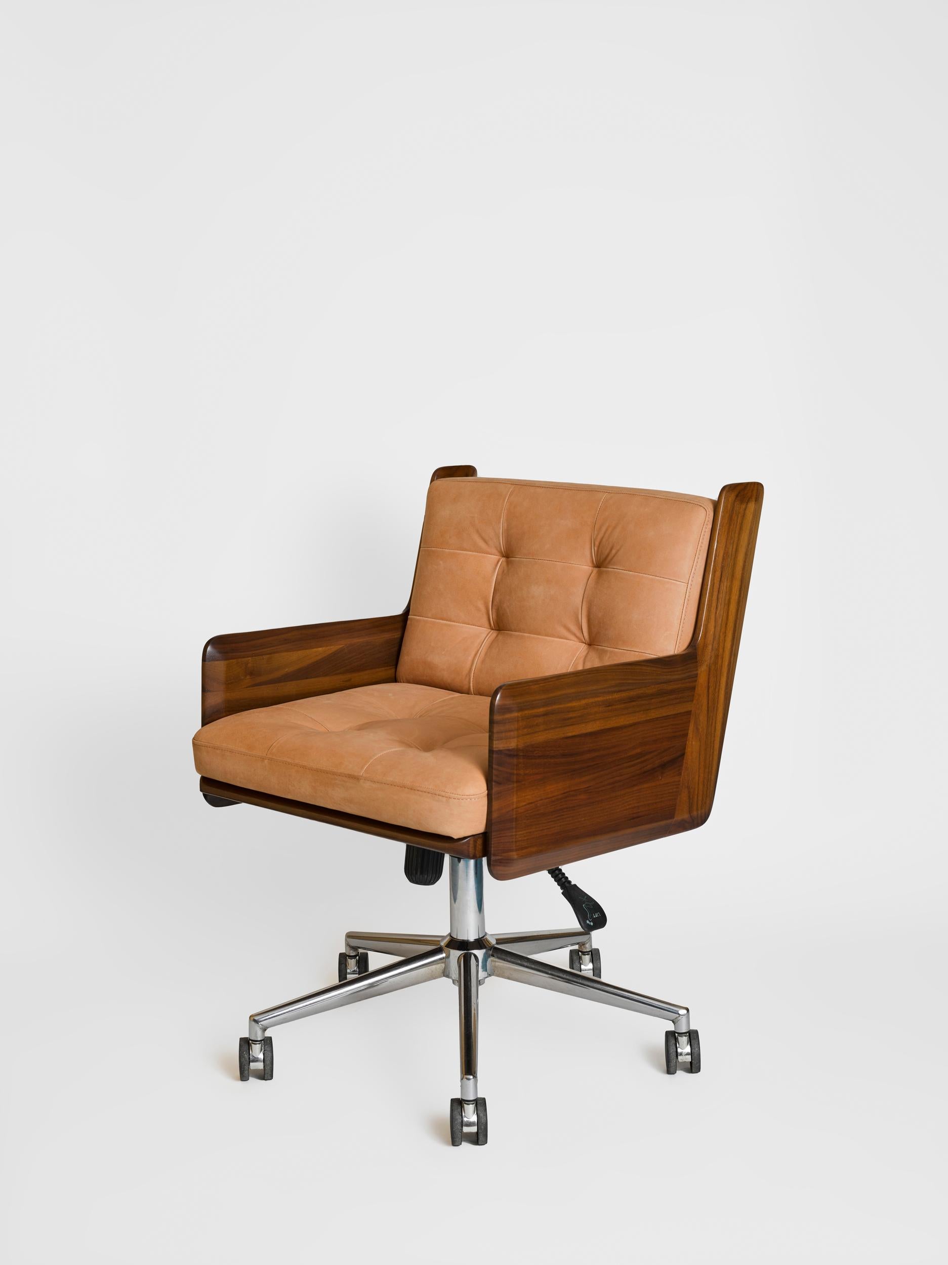 Darwin added wheels to the office chair in 19th century.
In the 1970s ergonomics was added to design criteria.
Today, it is the key element for whom spends long hours in the office.
Office chair consists a solid plywood body, leather upholstery and