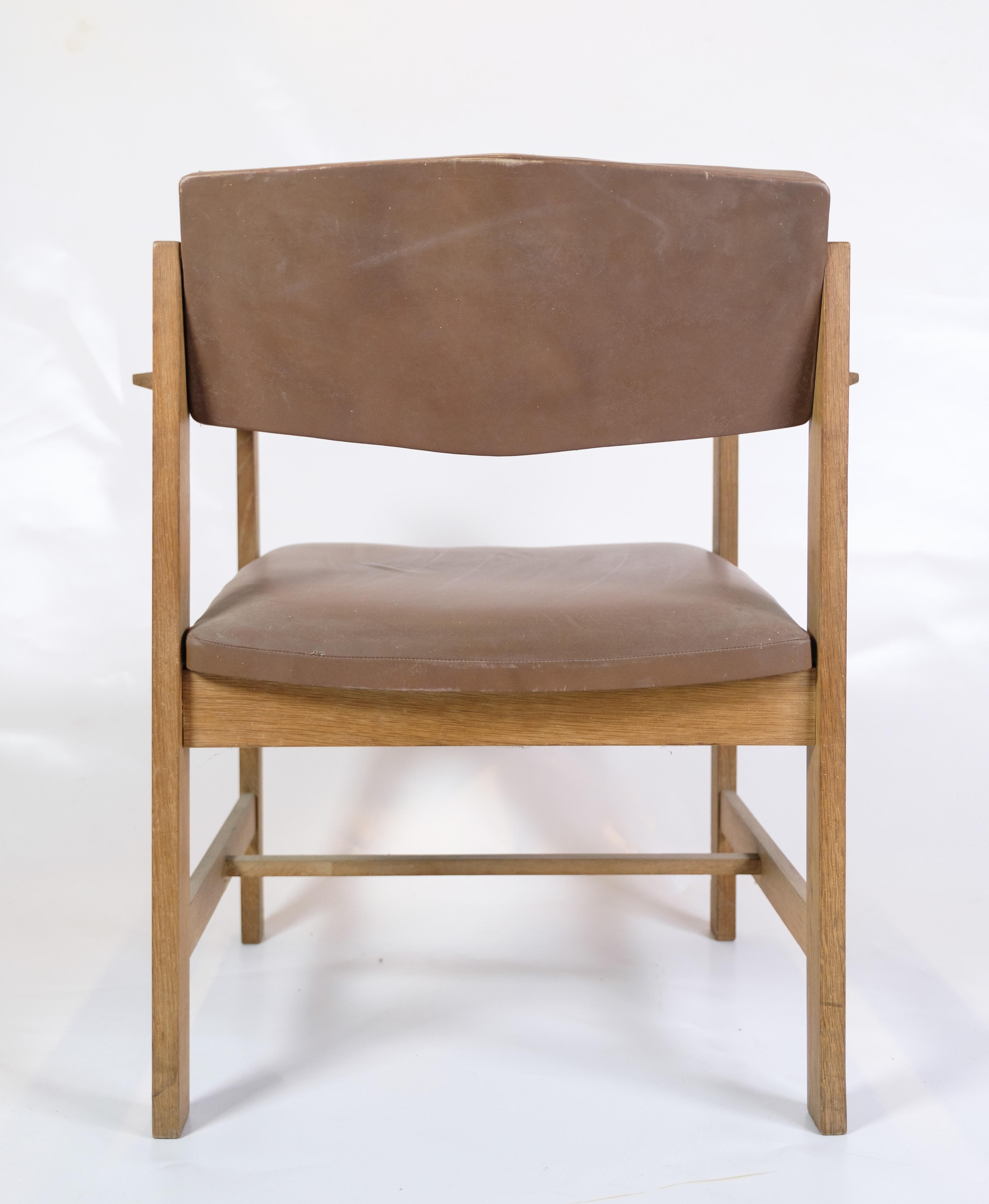Office Chair Made IN Oak & Brown Leather From 1970s For Sale 1