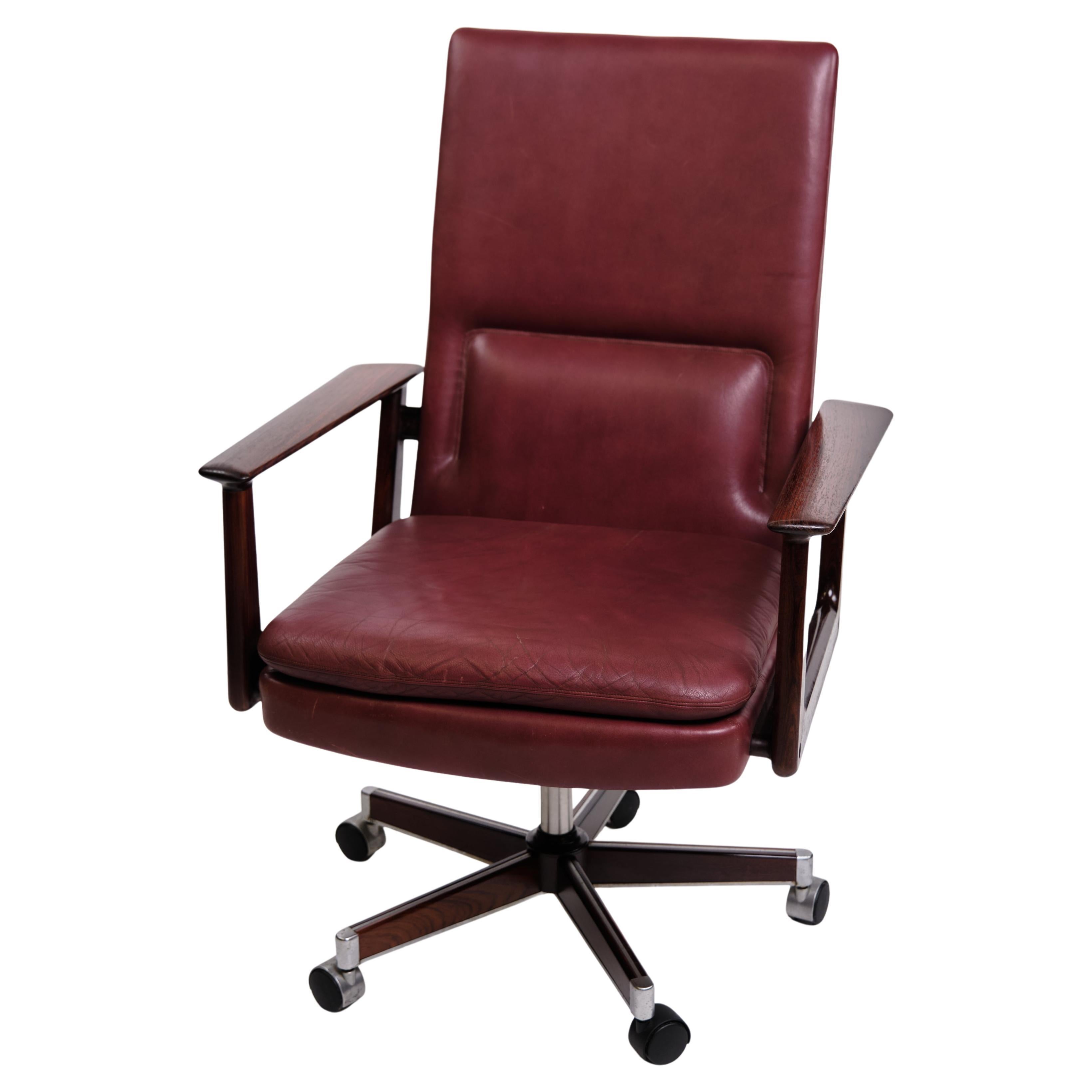 Bürostuhl Model No. 419 In Rosenholz & Burgund Leder Von Arne Vodder Für Sibast