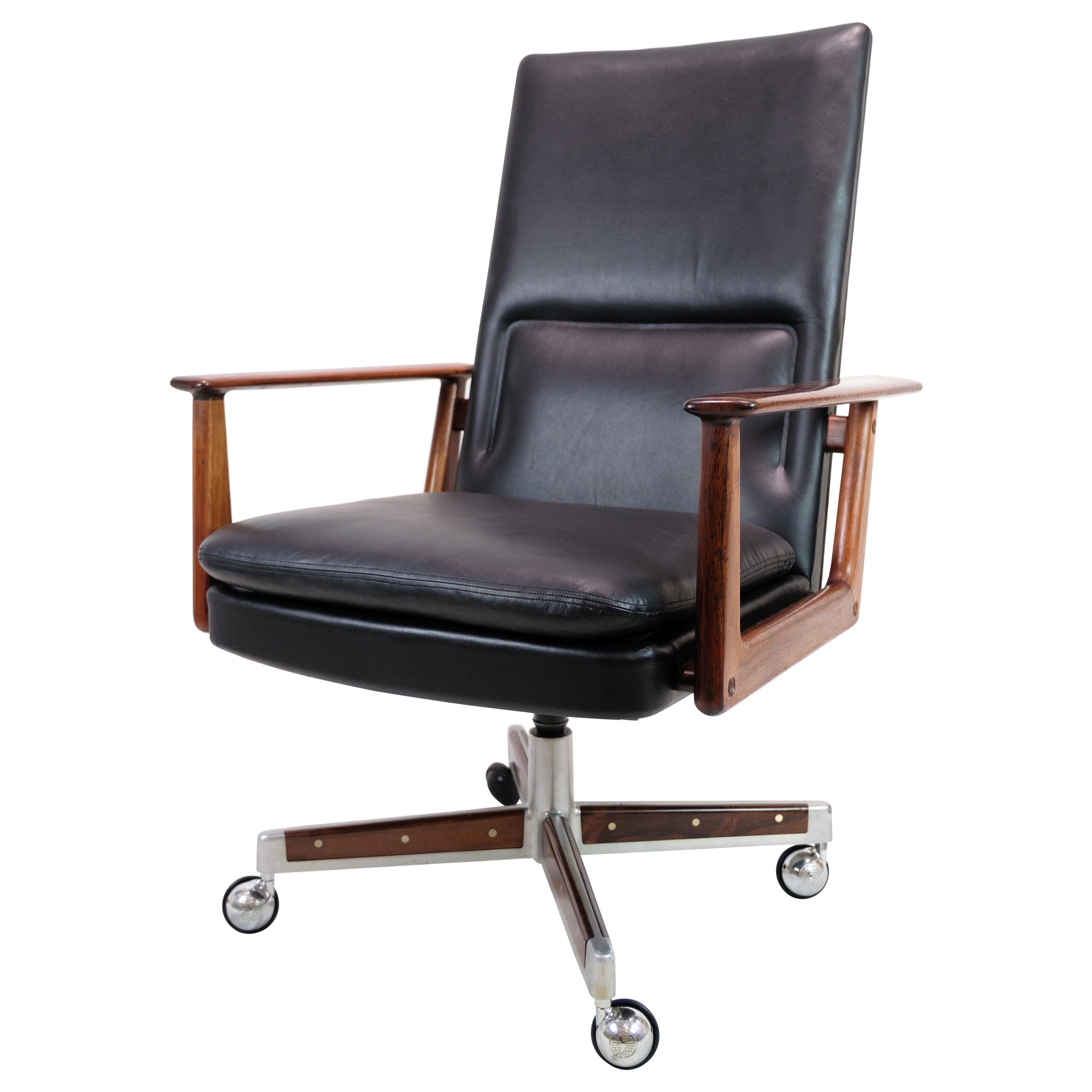 Office Chair Model 419 Made In Rosewood 
Black Leather By Arne Vodder From 1960